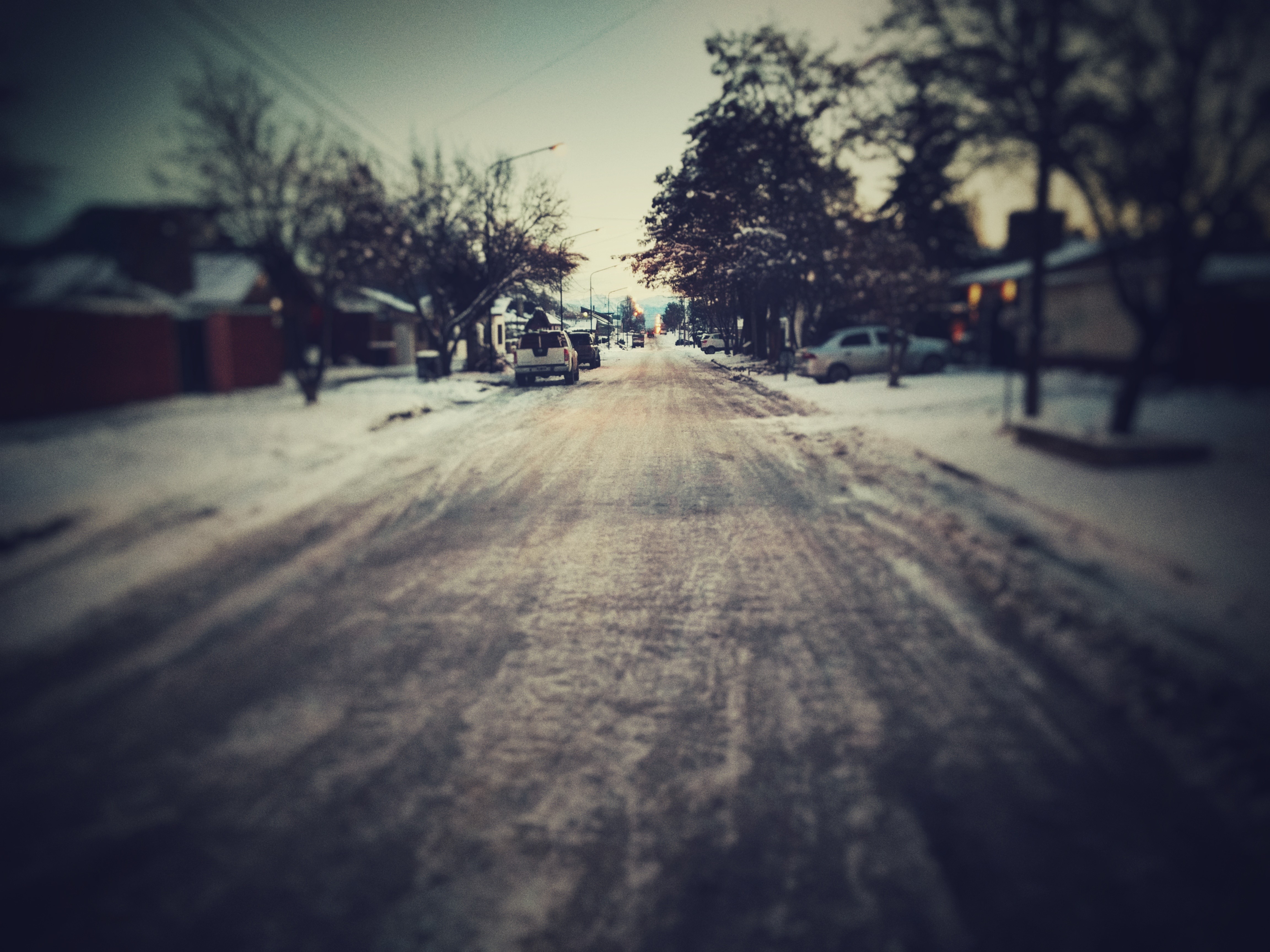 cityscape, street, city, ice, road, snow, winter, trees, calm, town, evening, HD Wallpaper