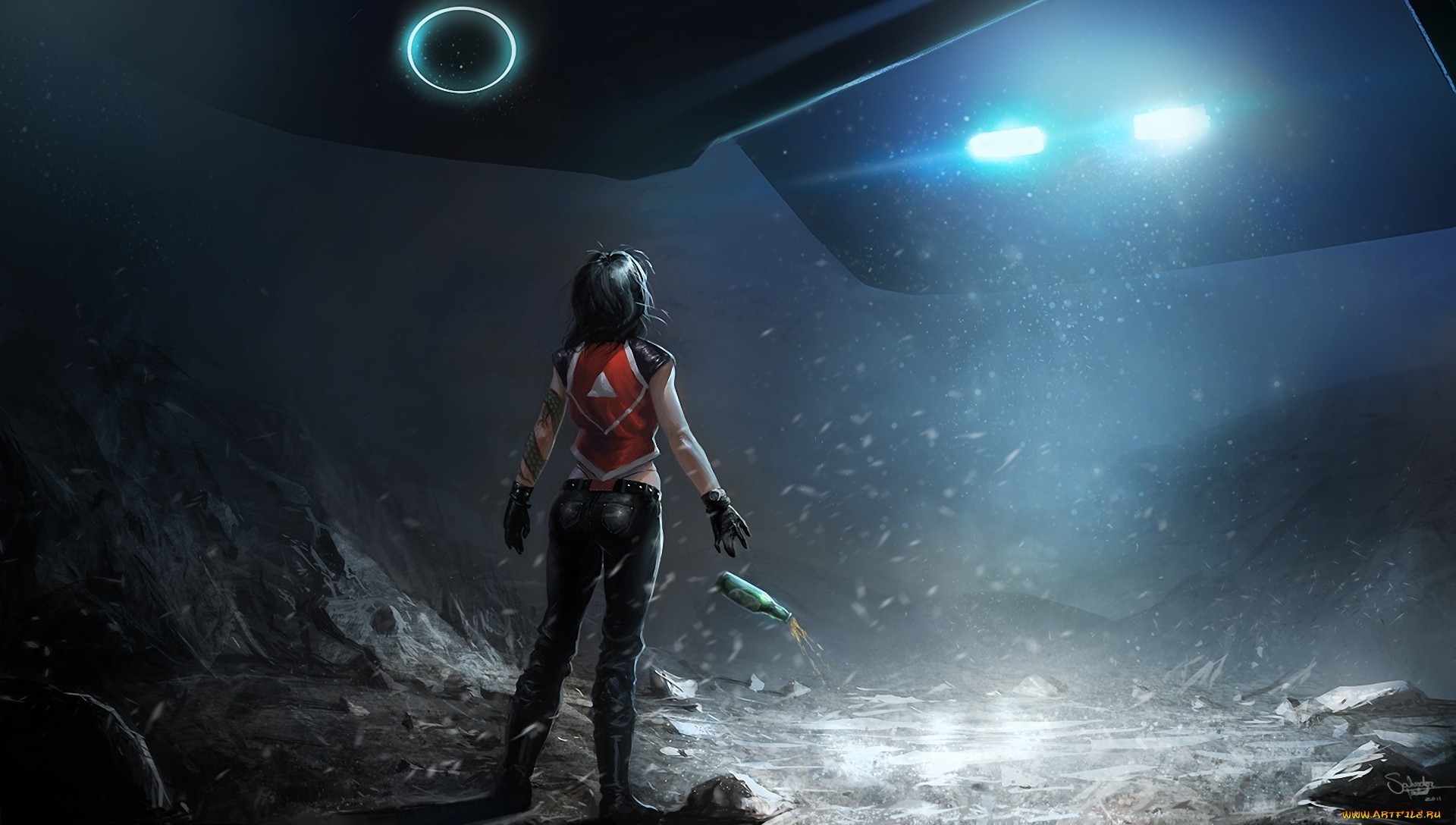 artwork, science fiction, futuristic, bottles, spaceship, HD Wallpaper