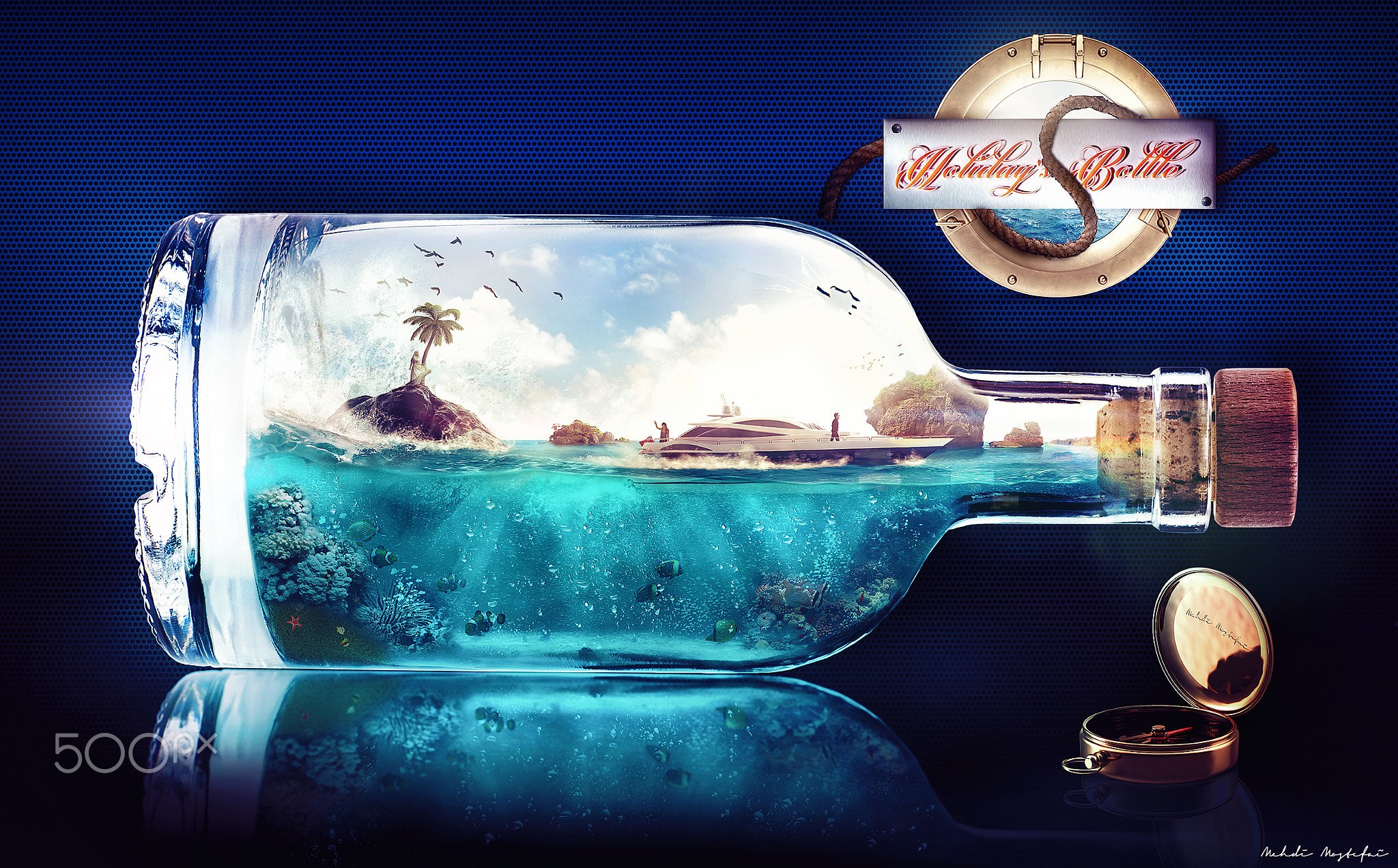 Mehdi Mostefaï, digital art, bottles, 500px, HD Wallpaper