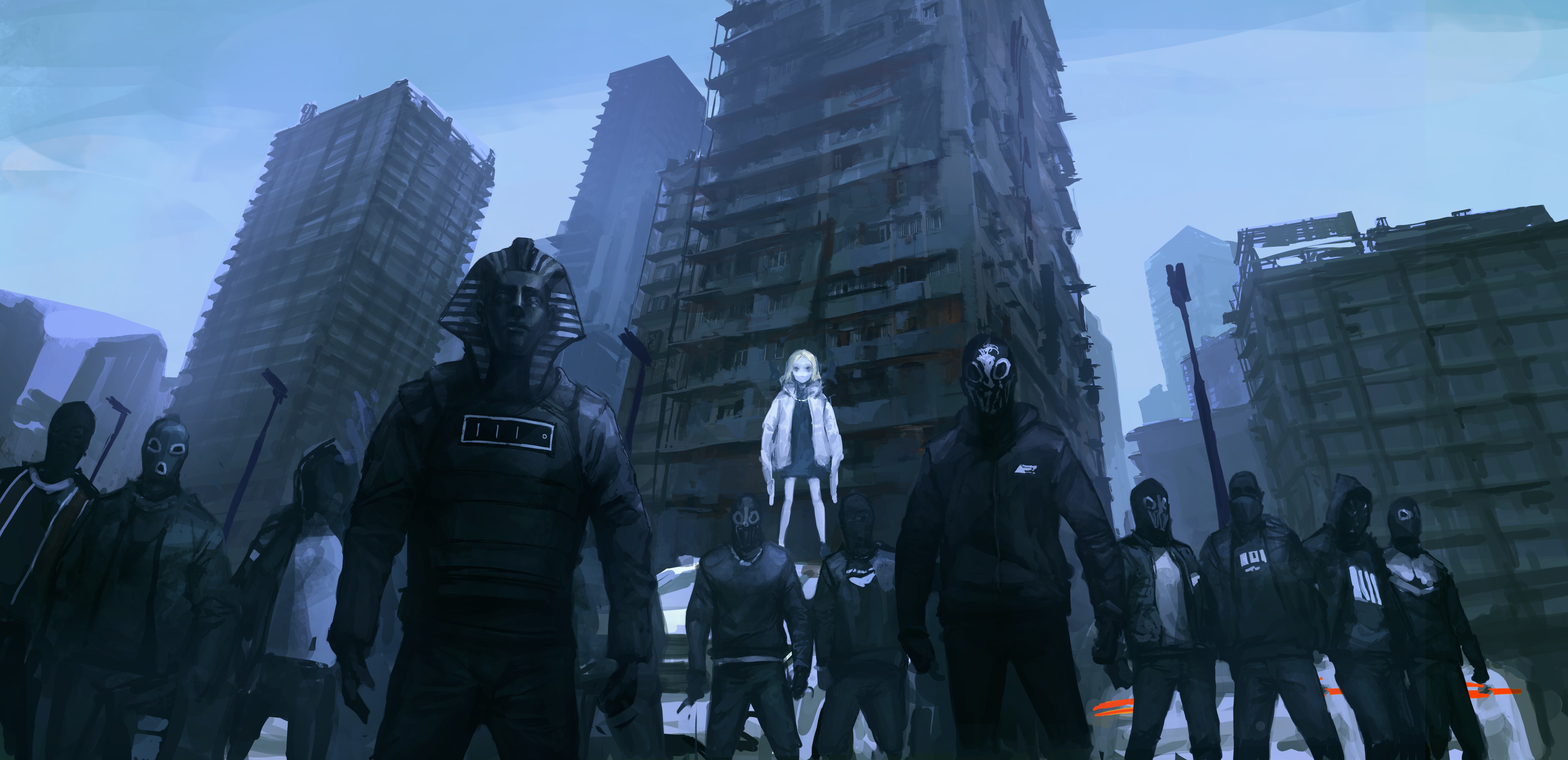 original characters, anime girls, cityscape, THE-LM7, low-angle, HD Wallpaper