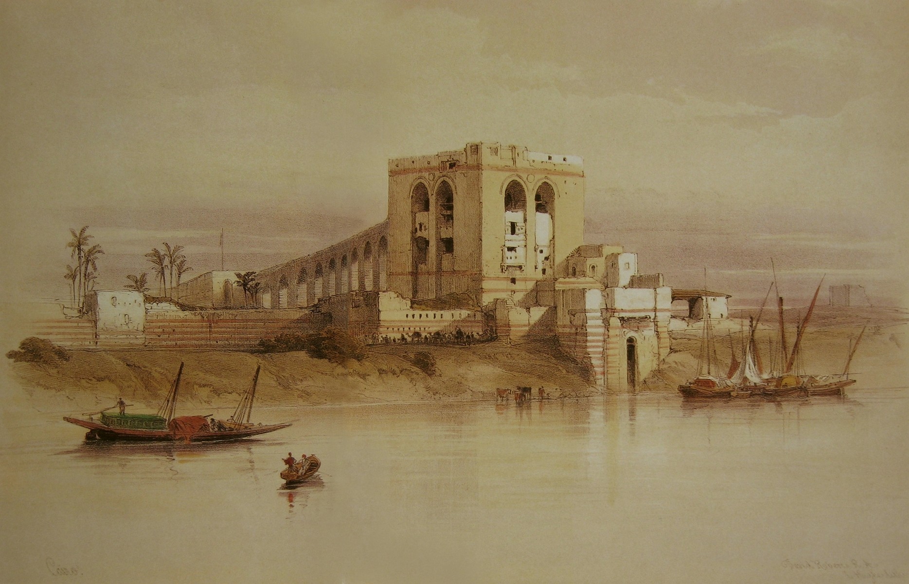 David Roberts, Egypt, painting, boat, palm trees, HD Wallpaper