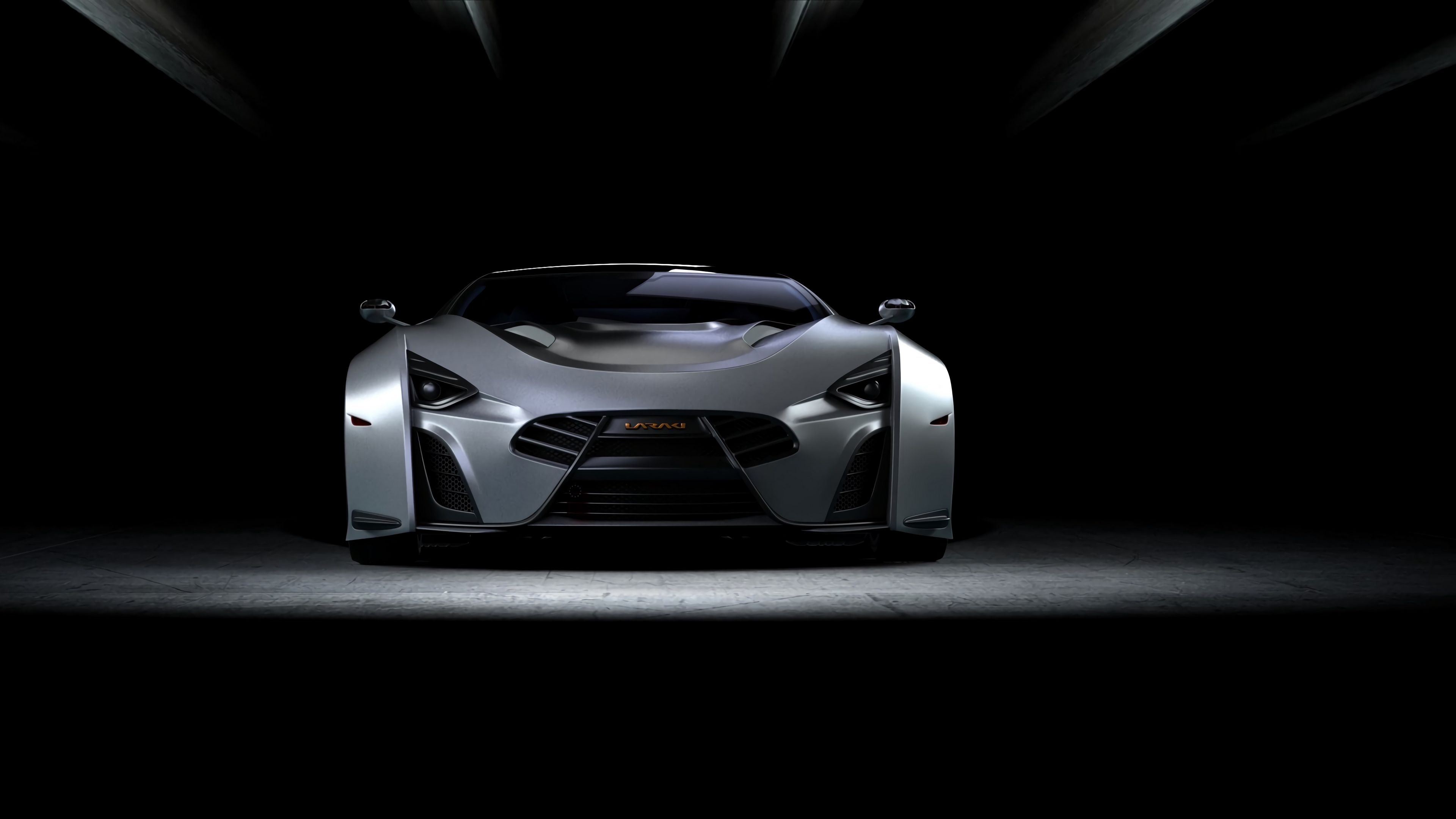 car, sportscar, gray, front view, dark, 4k, HD Wallpaper