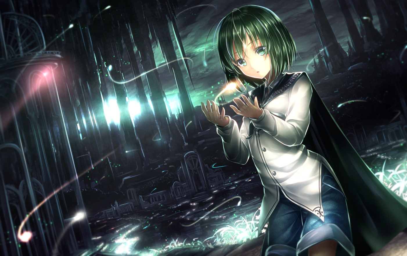 anime, anime girls, green hair, green eyes, HD Wallpaper