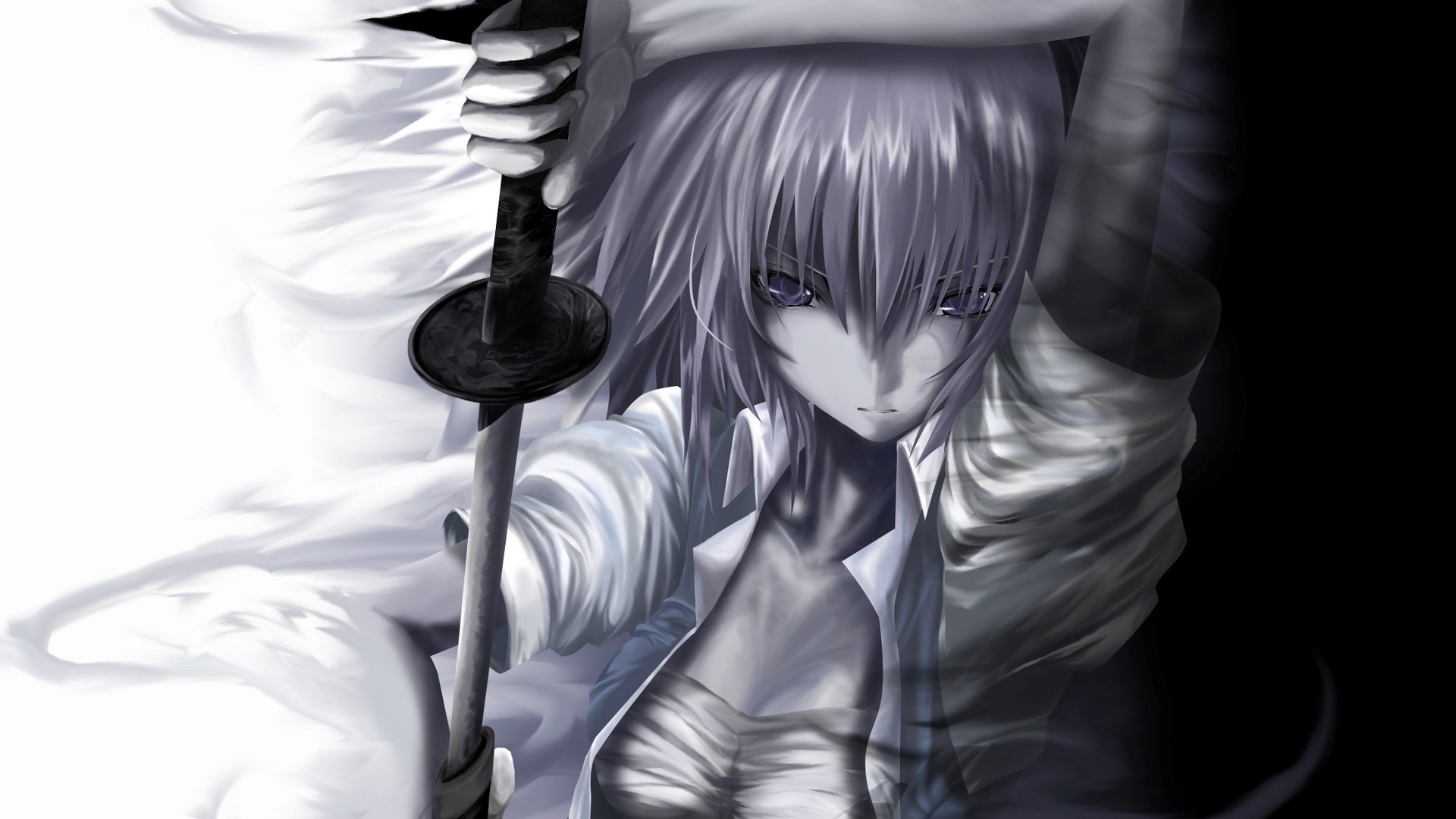 anime, anime girls, simple, katana, HD Wallpaper