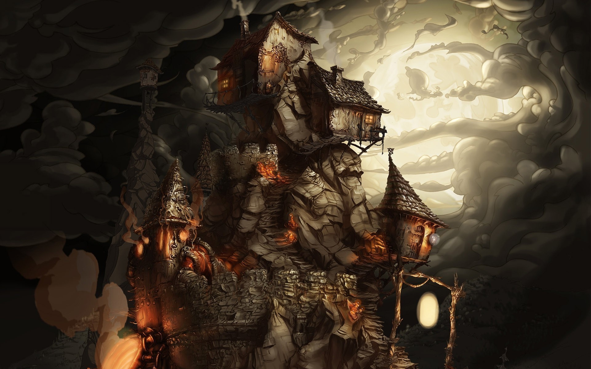 castle, clouds, artwork, fantasy art, HD Wallpaper