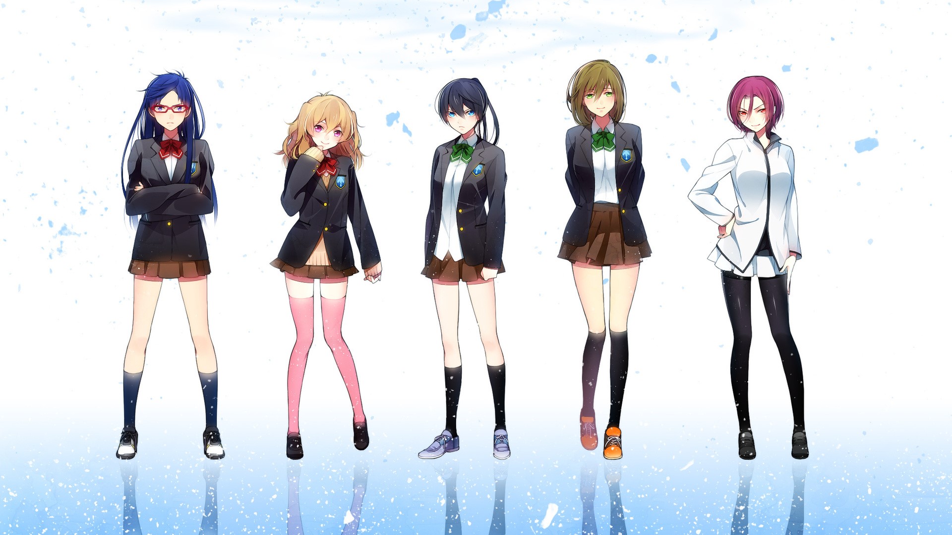 anime, anime girls, school uniform, blue hair, blonde, simple background, Free!, HD Wallpaper