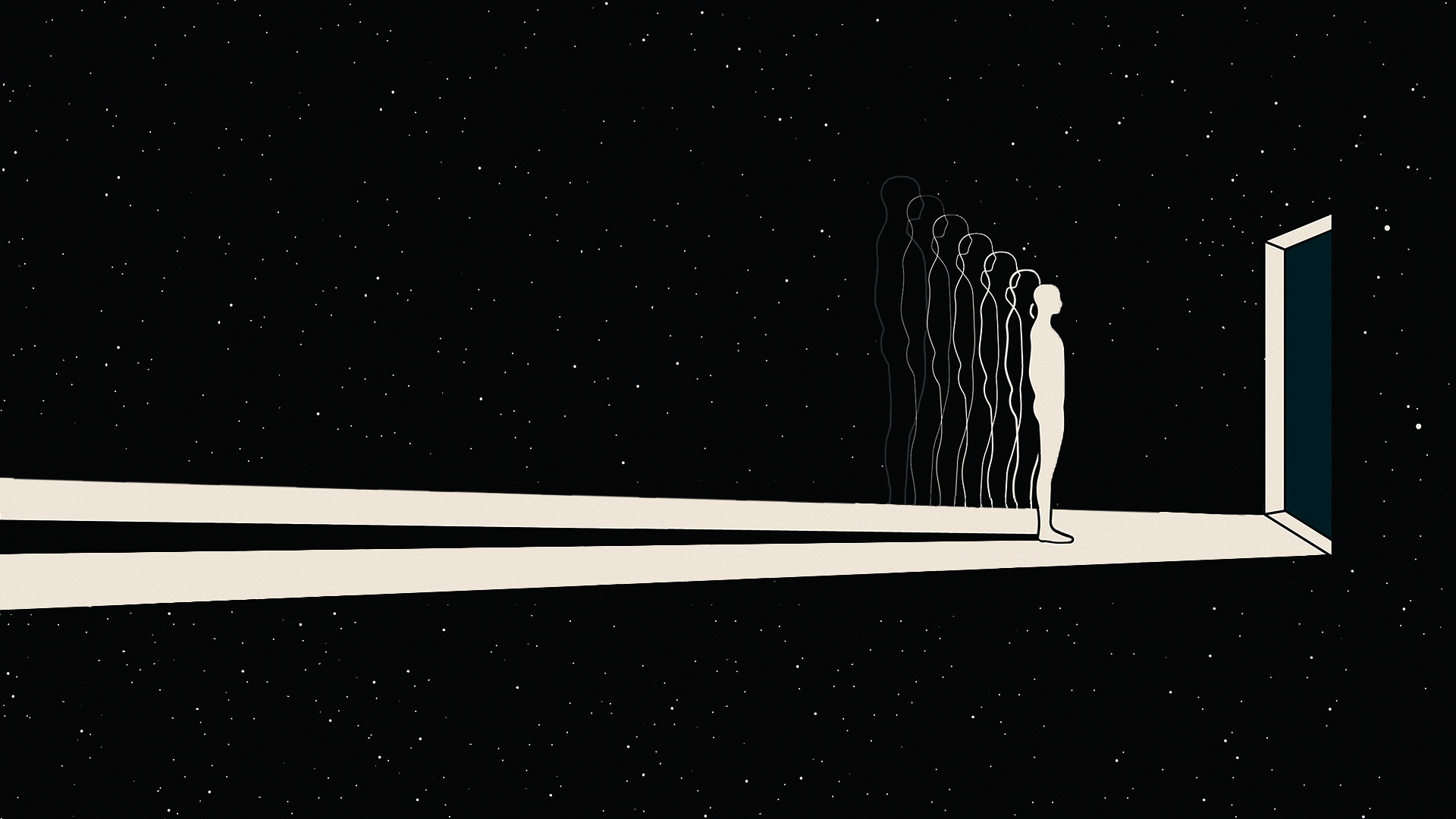 space, stars, open door, minimalism, HD Wallpaper