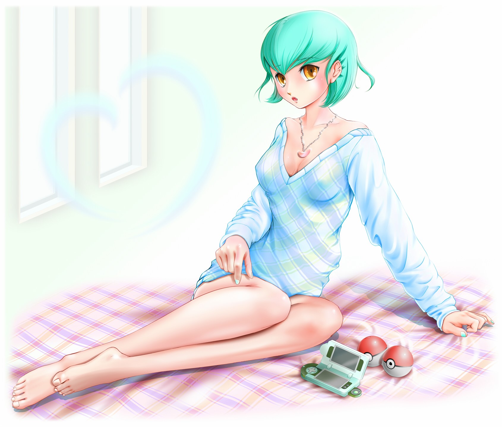Gardevoir, Pokémon, cleavage, Pokéballs, green hair, yellow eyes, HD Wallpaper