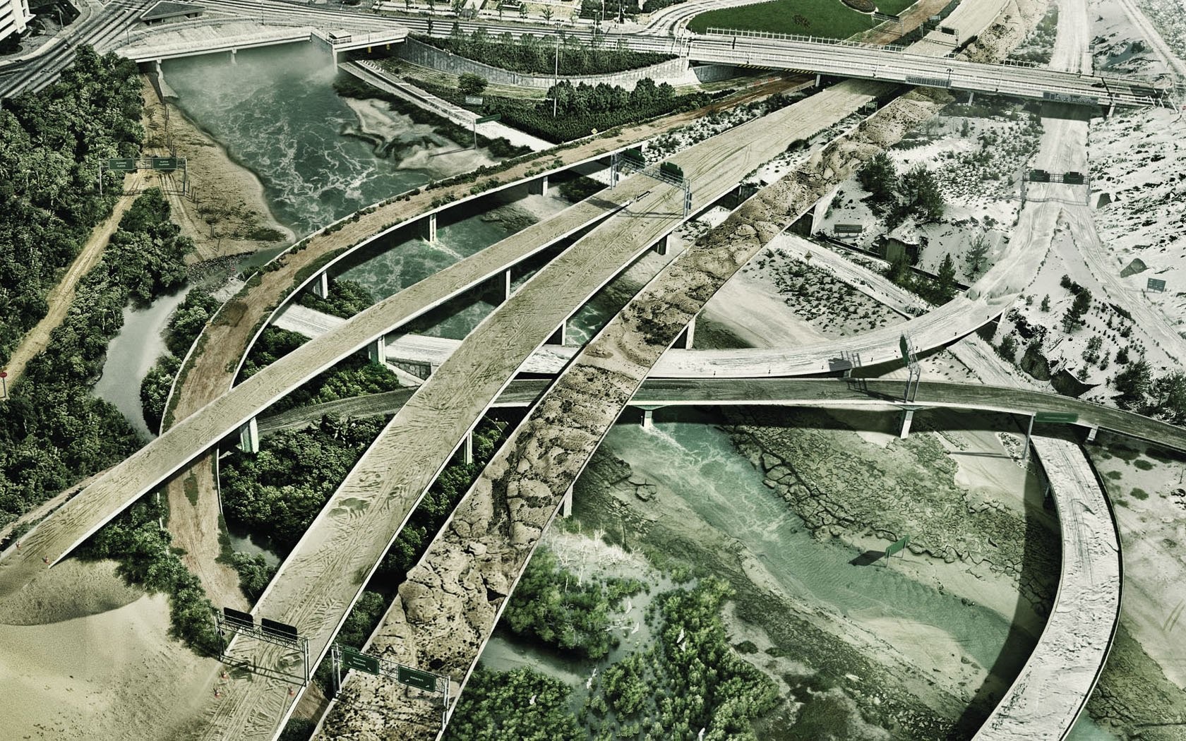 Platinum Conception, Photoshop, digital art, aerial view, road, HD Wallpaper