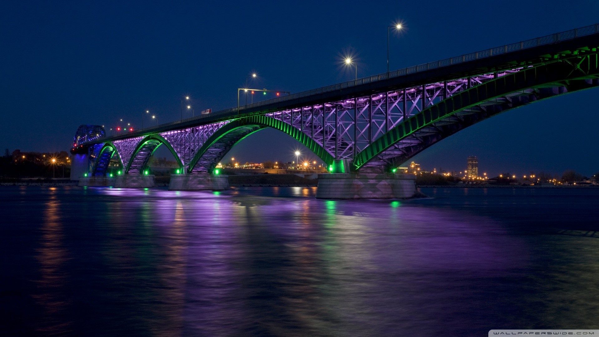 Ontario, night, water, bridge, HD Wallpaper