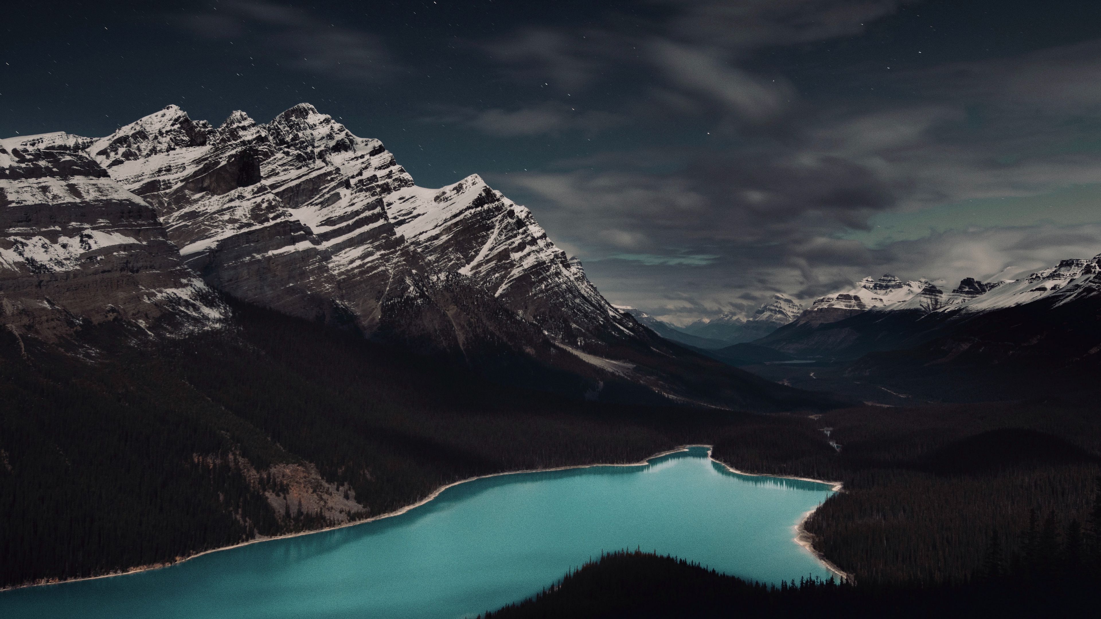 mountains, lake, forest, clouds, landscape, 4k, HD Wallpaper
