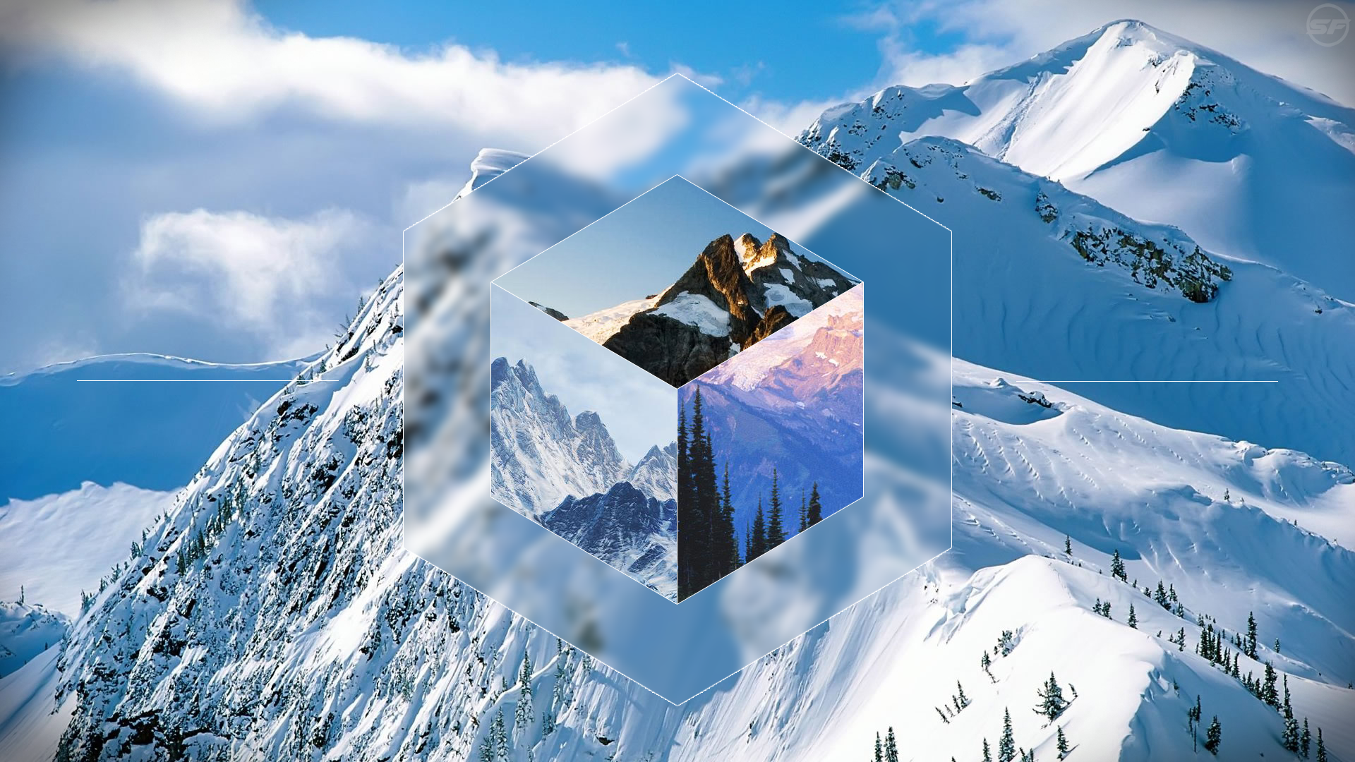 mountains, snow, digital art, abstract, cube, HD Wallpaper
