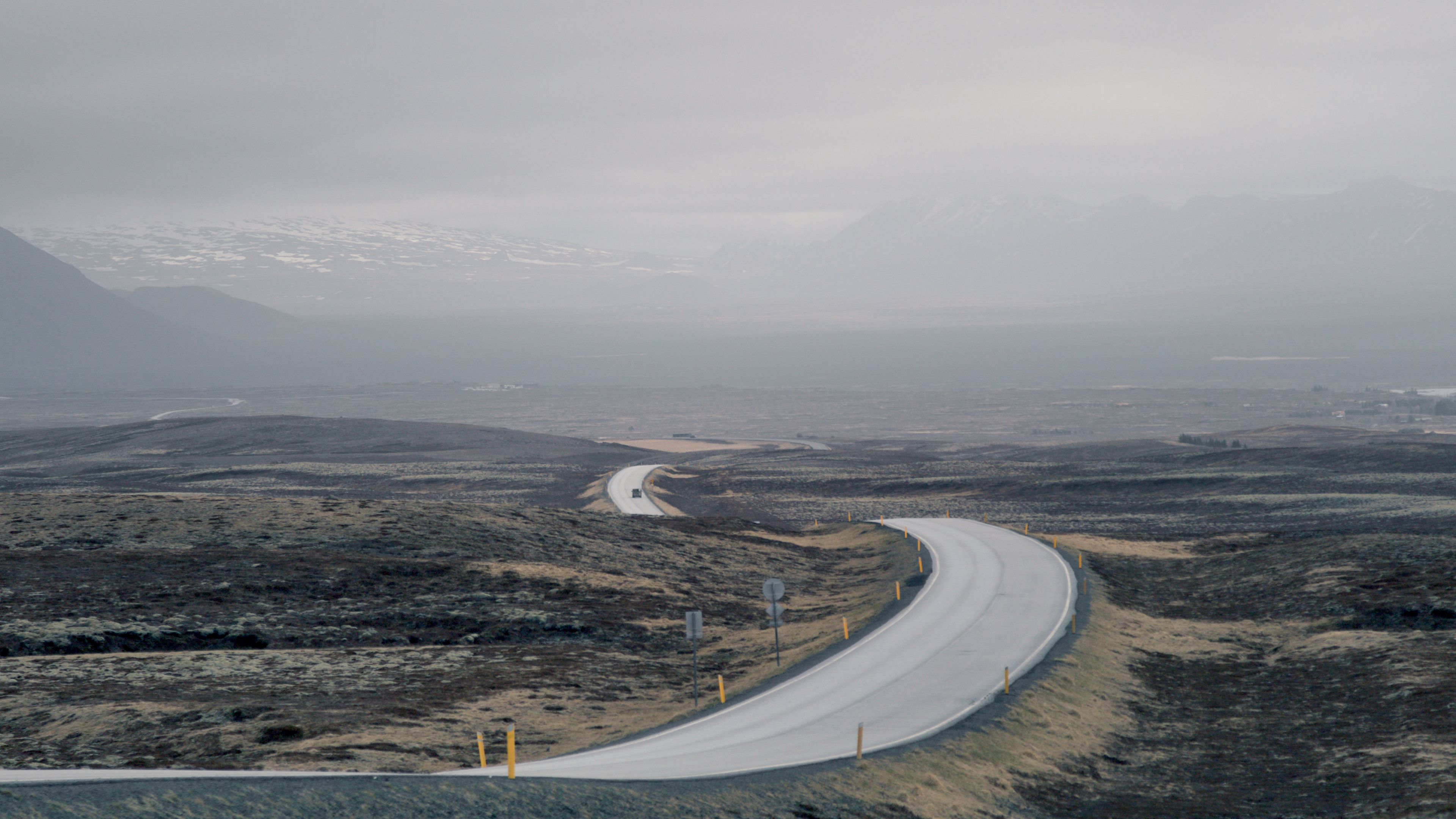 road, fog, mountains, tortuous, hilly, 4k, HD Wallpaper