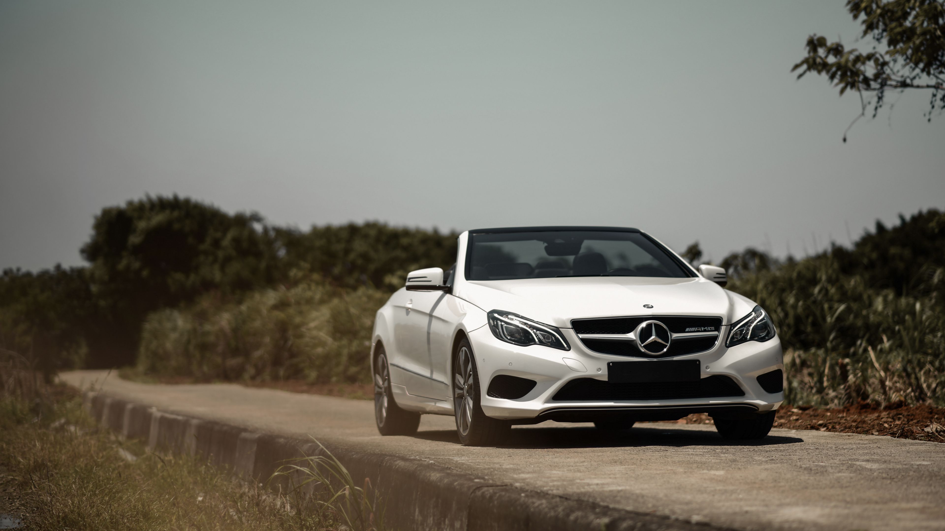mercedes benz e 200, mercedes, car, convertible, white, front view, 4k, HD Wallpaper