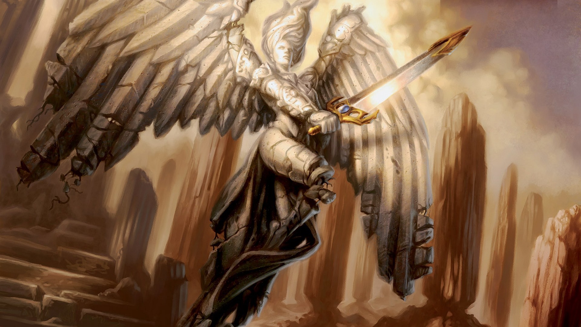 Magic: The Gathering, fantasy girl, weapon, wings, fantasy art, HD Wallpaper
