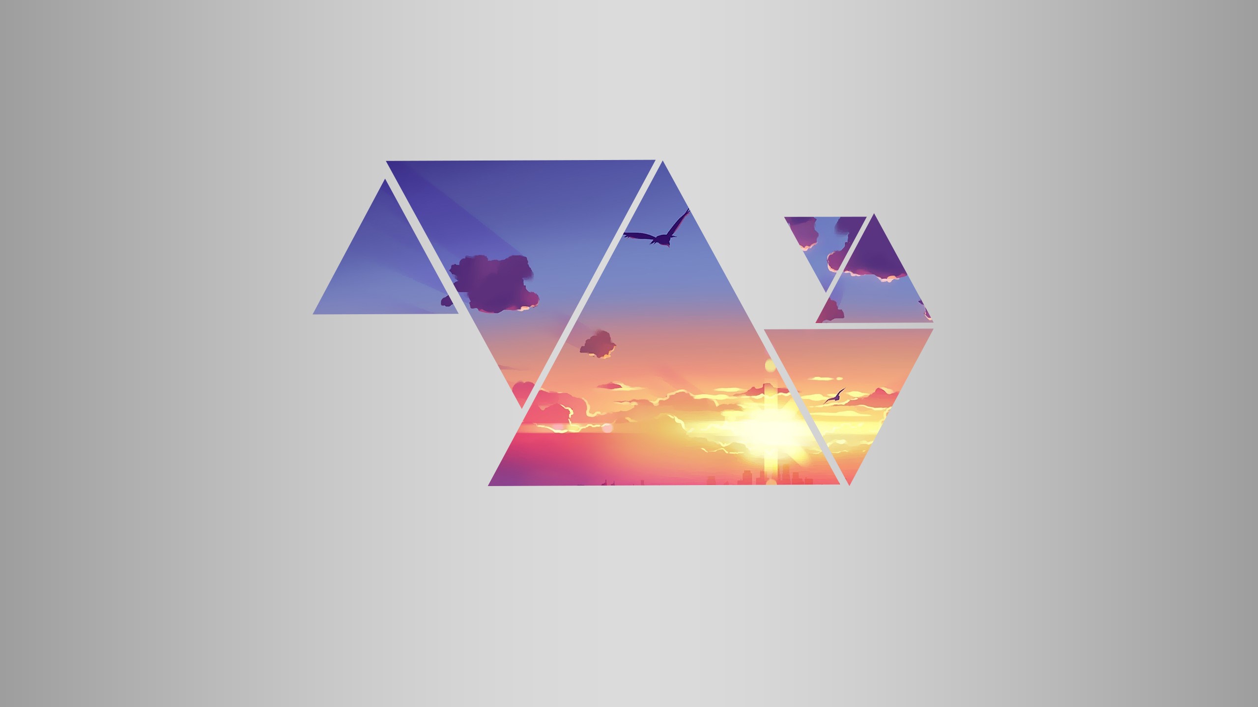 city, sunset, triangle, sky, simple background, HD Wallpaper