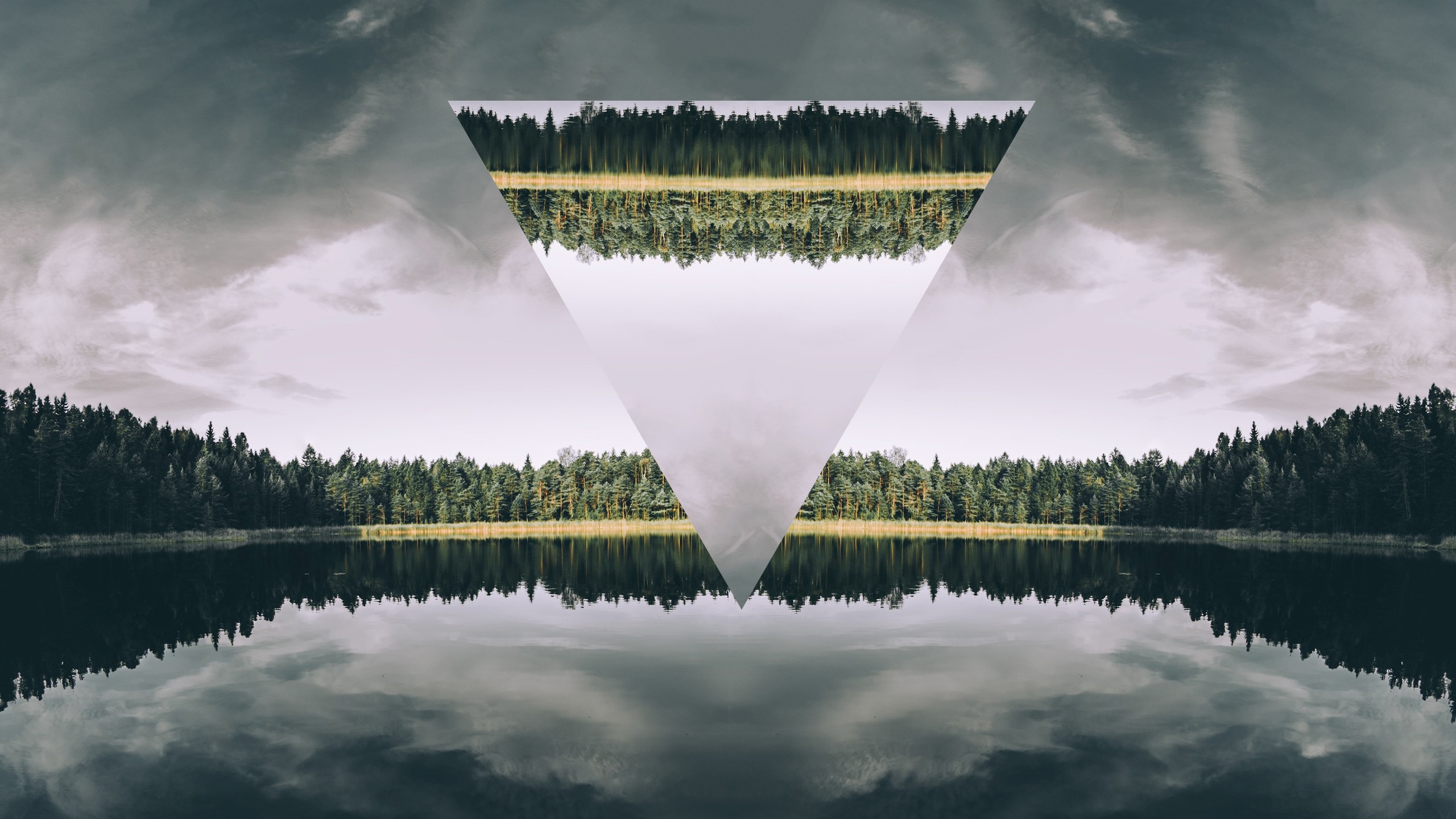 lake, forest, triangle, HD Wallpaper