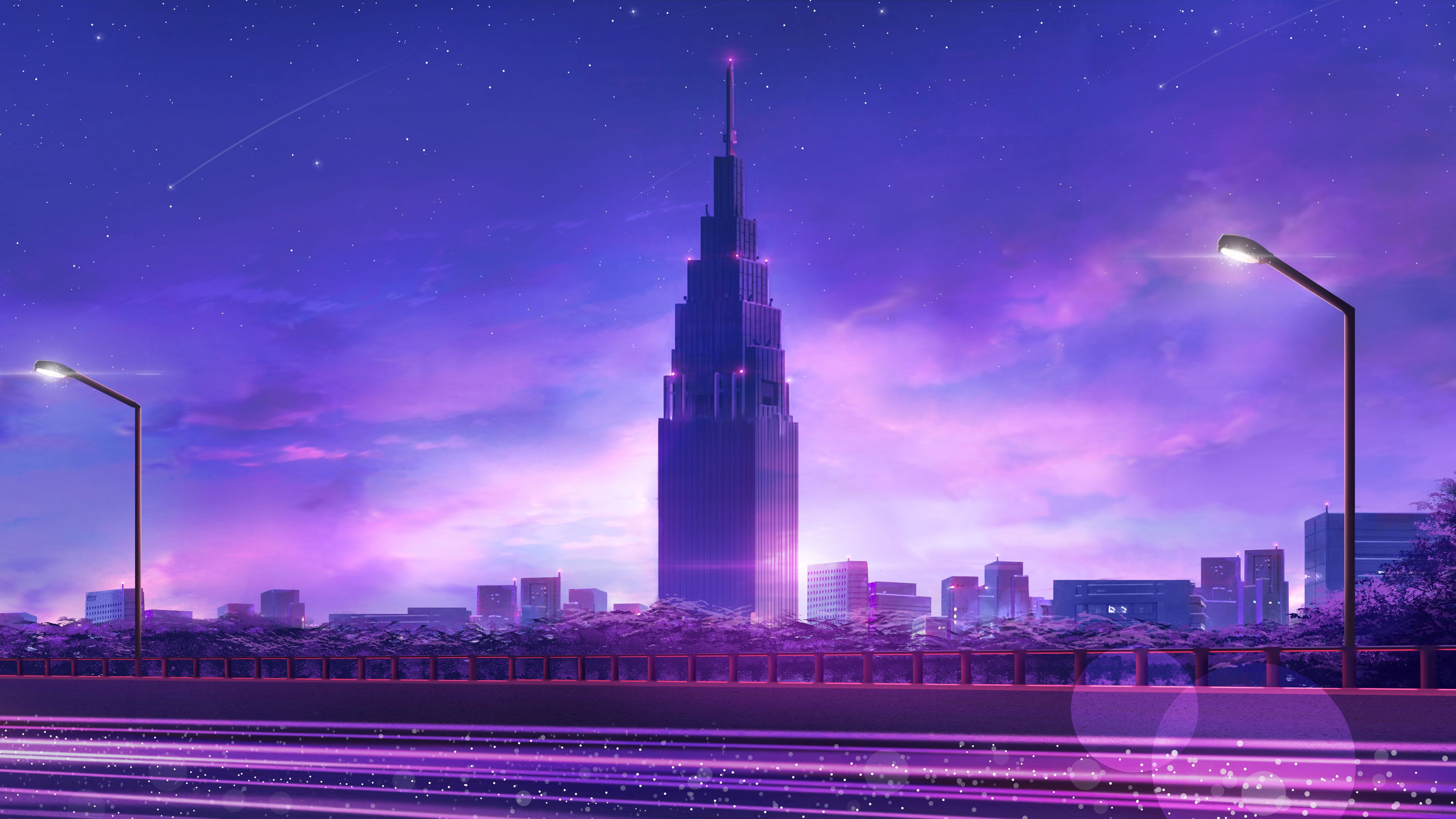skyscraper, tower, art, city, architecture, purple, 4k, HD Wallpaper