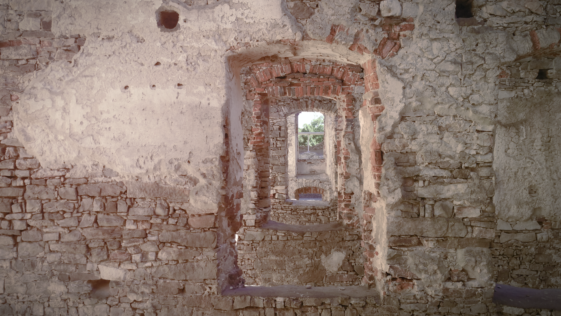 Poland, ruin, castle, bricks, beige, wall, window, in-line, HD Wallpaper