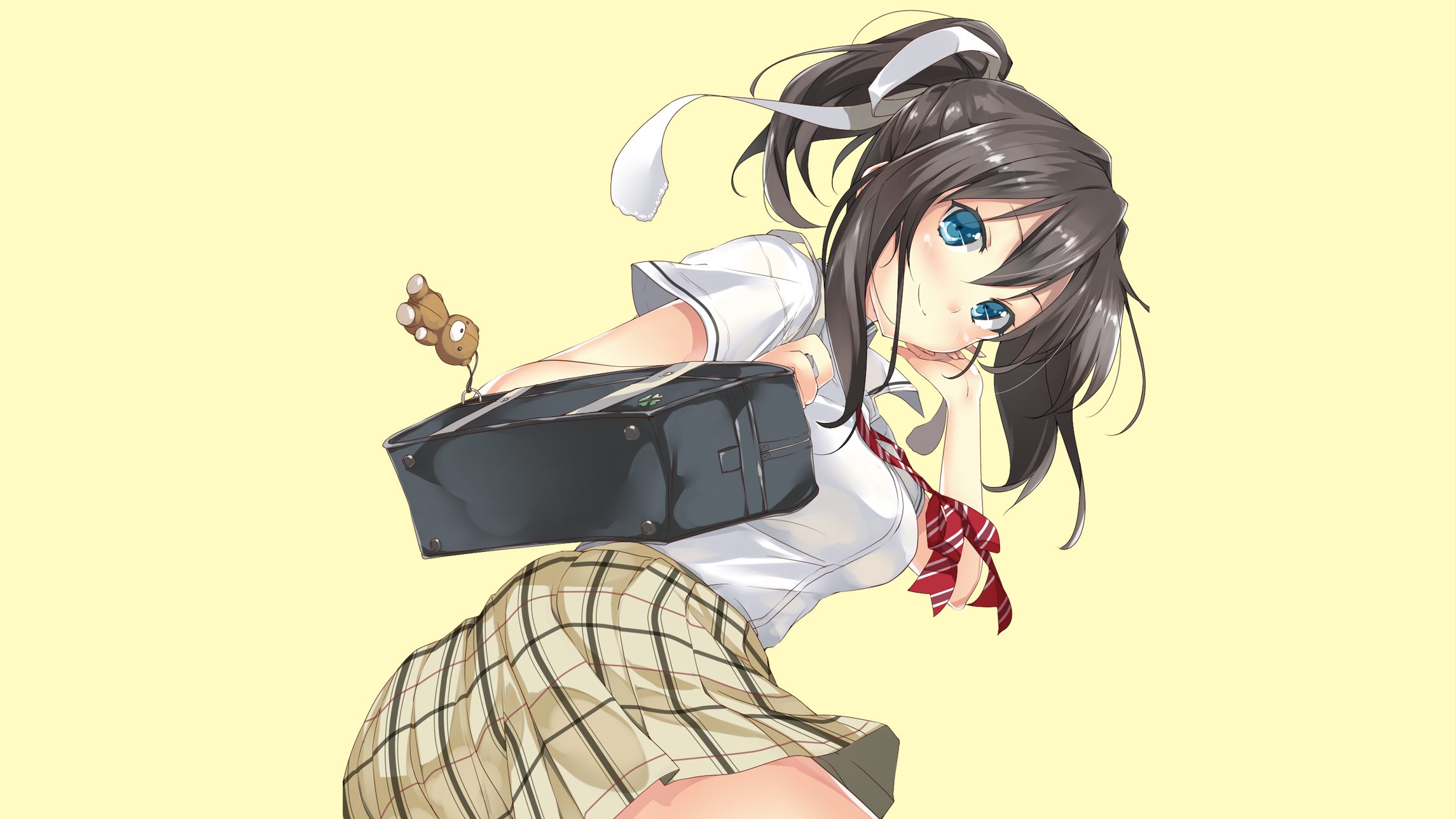 blue eyes, anime girls, brunette, simple background, anime, HD Wallpaper