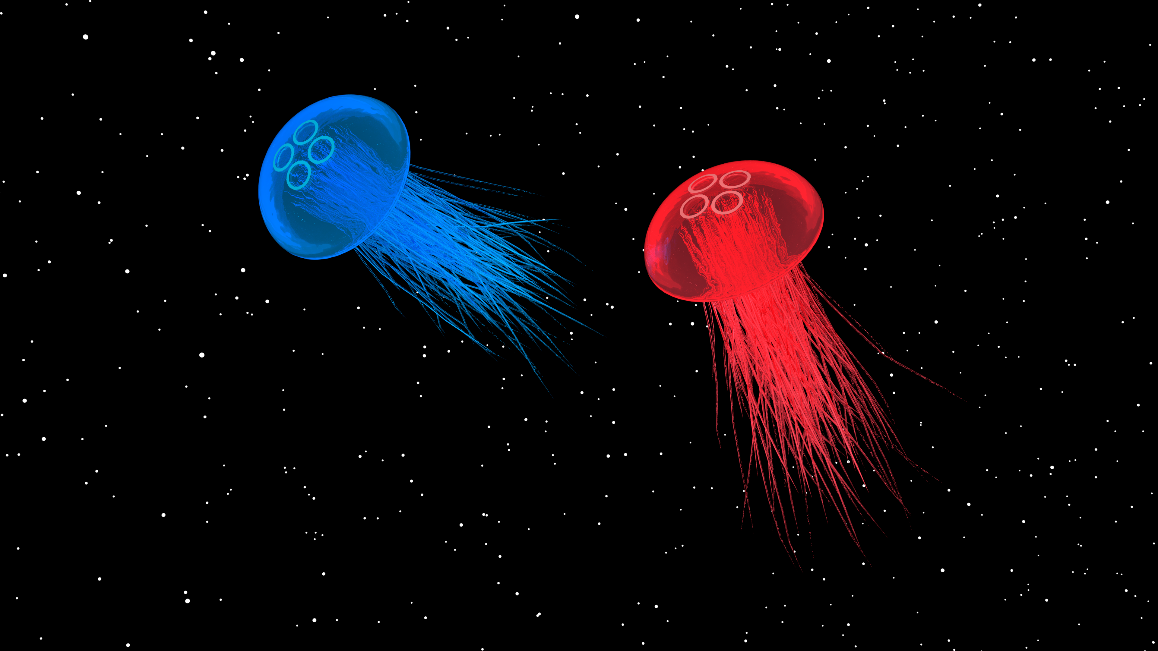 jellyfish, space, stars, blue, red, HD Wallpaper