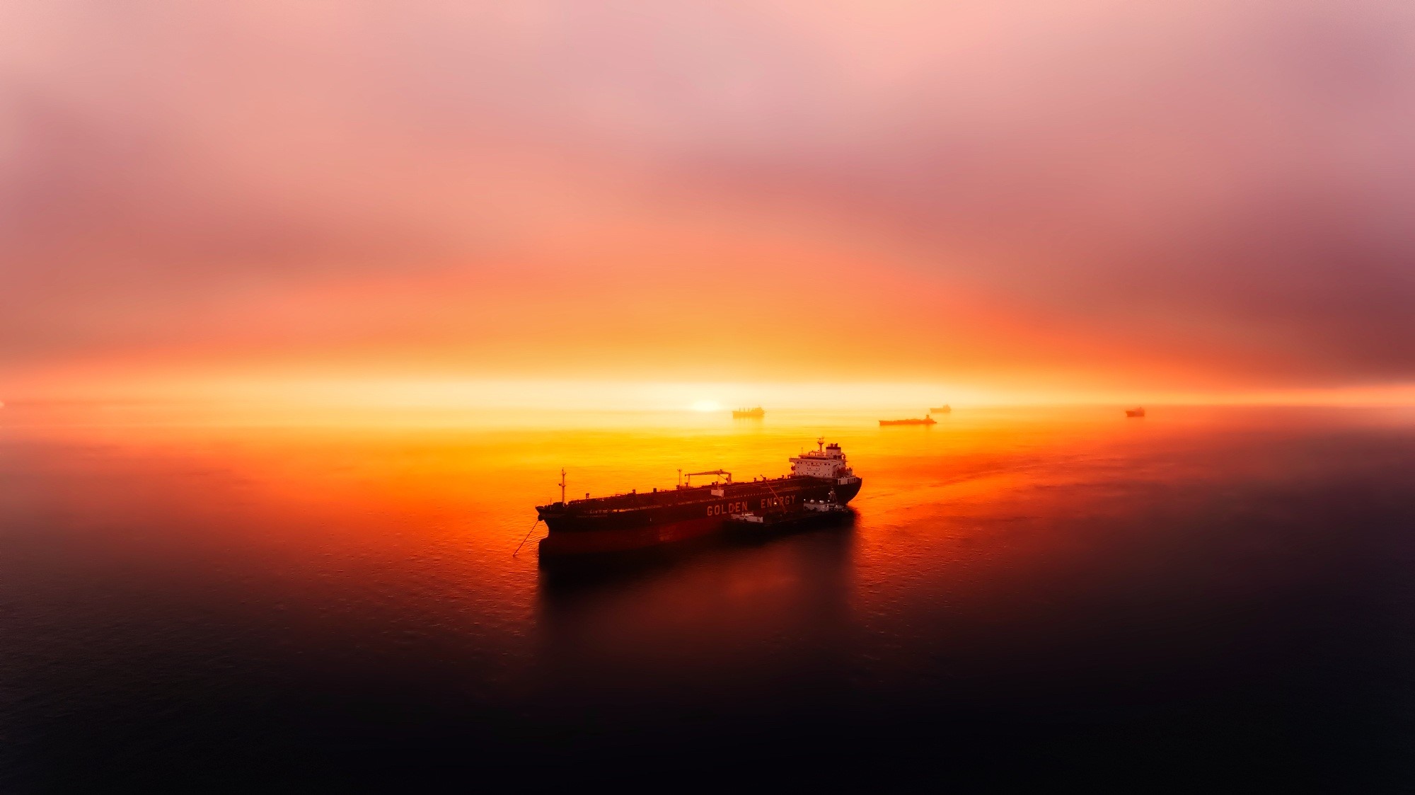 photography, oil tanker, sunset, sea, HD Wallpaper