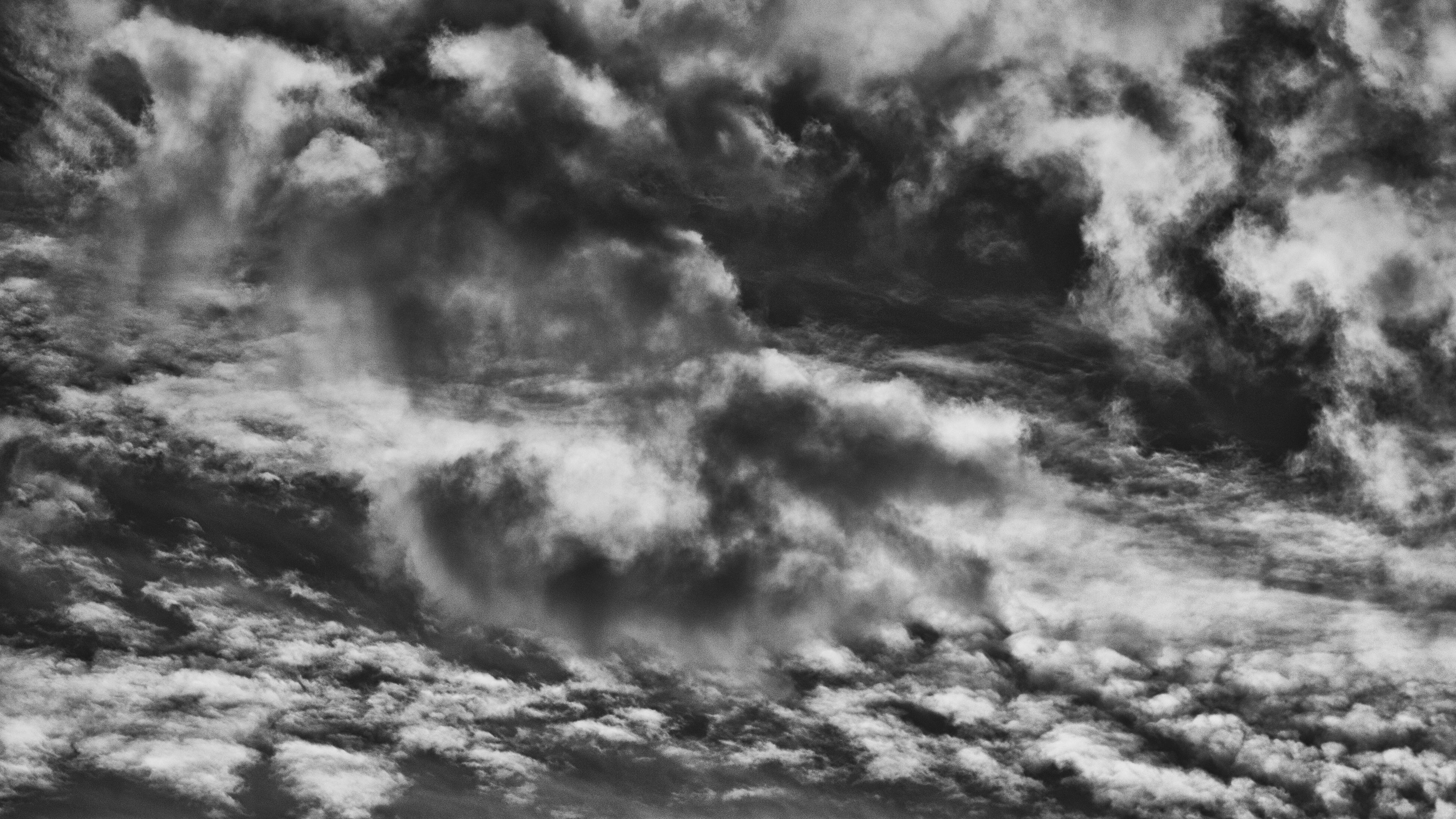 clouds, sky, bw, thick, 4k, HD Wallpaper