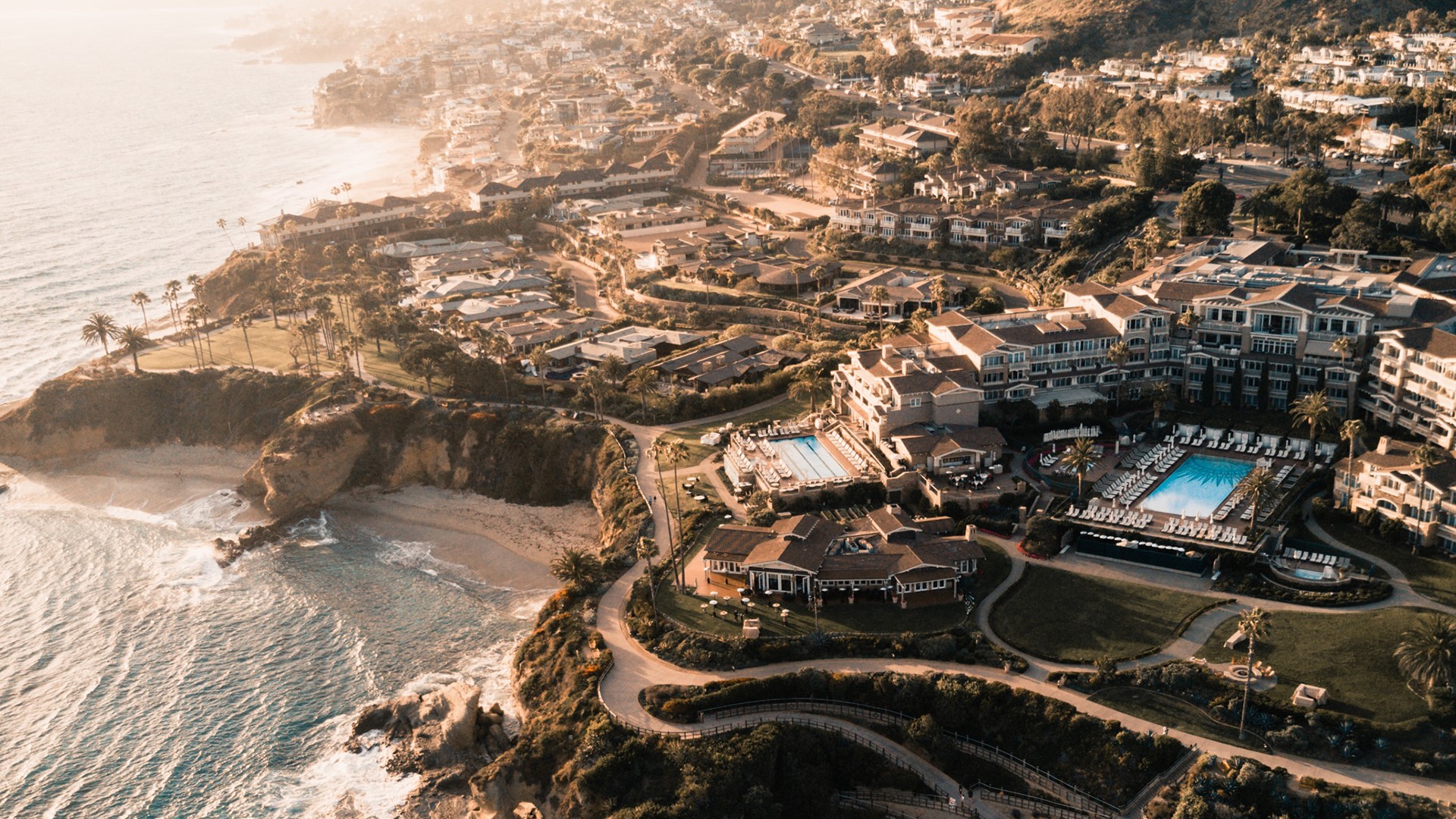 photography, aerial view, sea, coast, city, HD Wallpaper