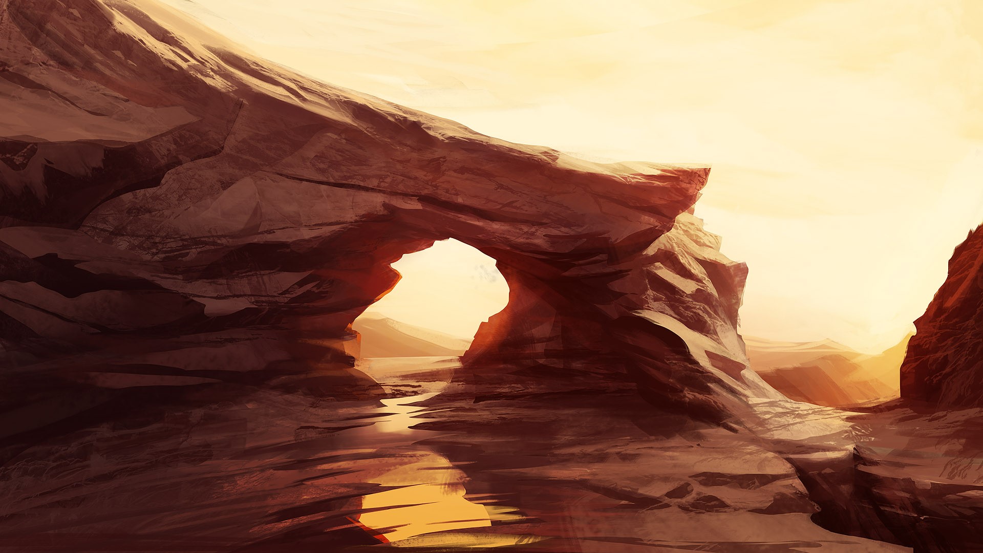 digital art, painting, rock, landscape, artwork, HD Wallpaper