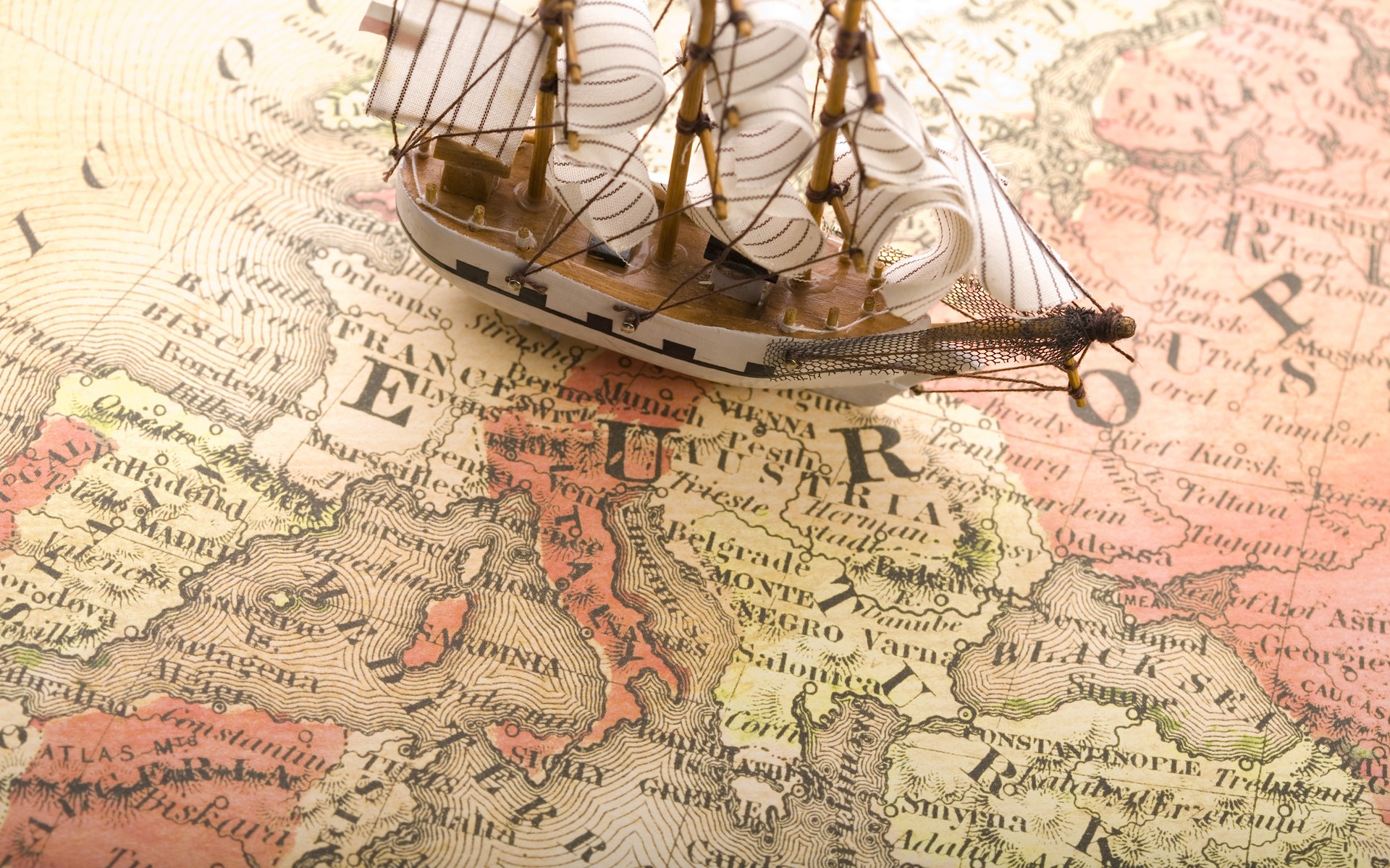 map, sailing ship, model ship, digital art, HD Wallpaper