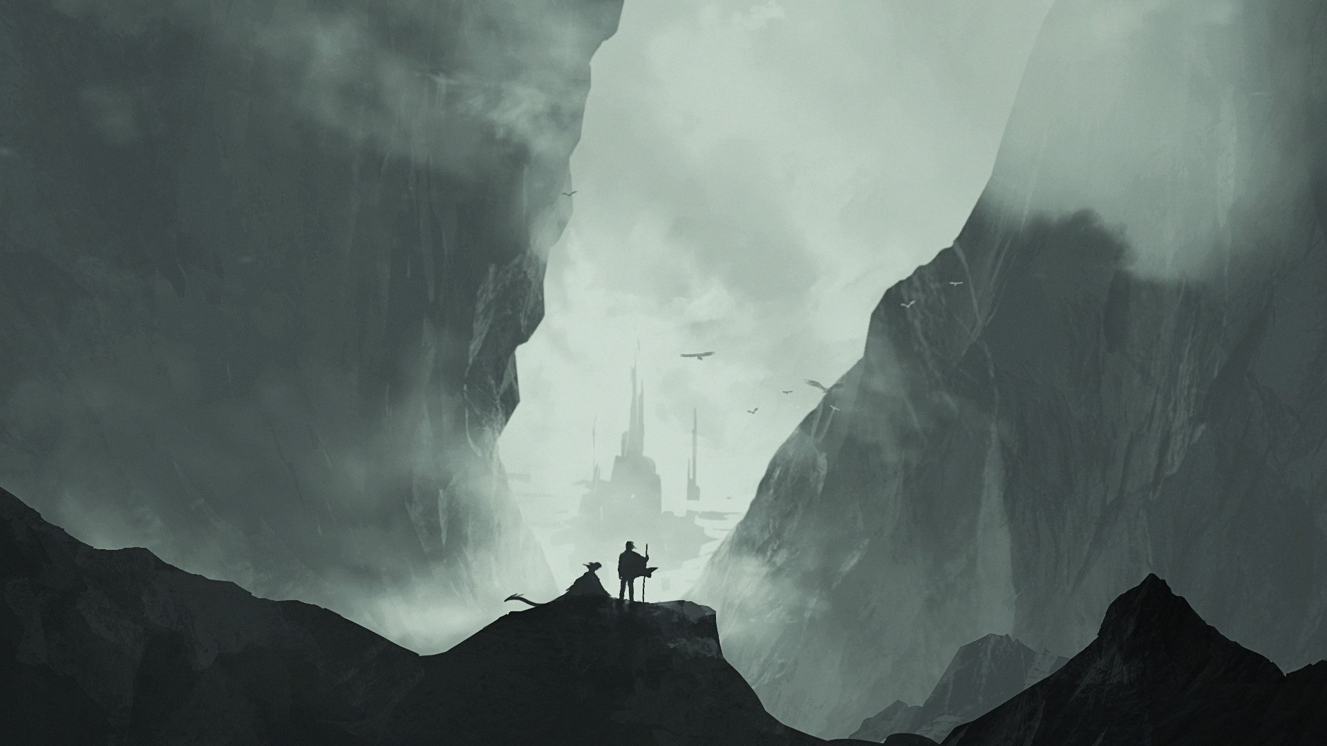 digital art, dragon, mountains, HD Wallpaper