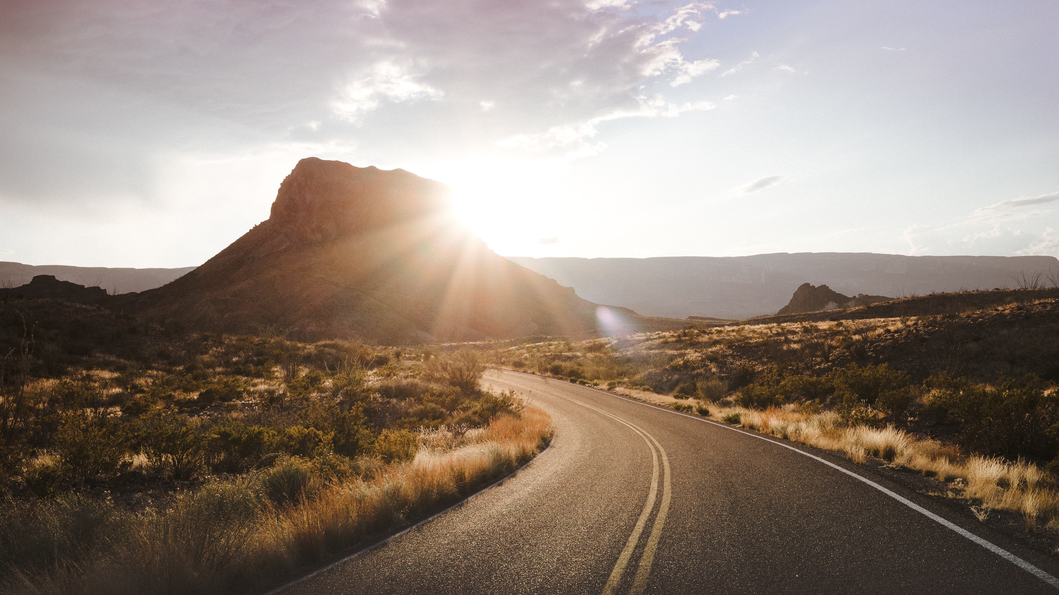 road, desert, nature, sunlight, clouds, HD Wallpaper
