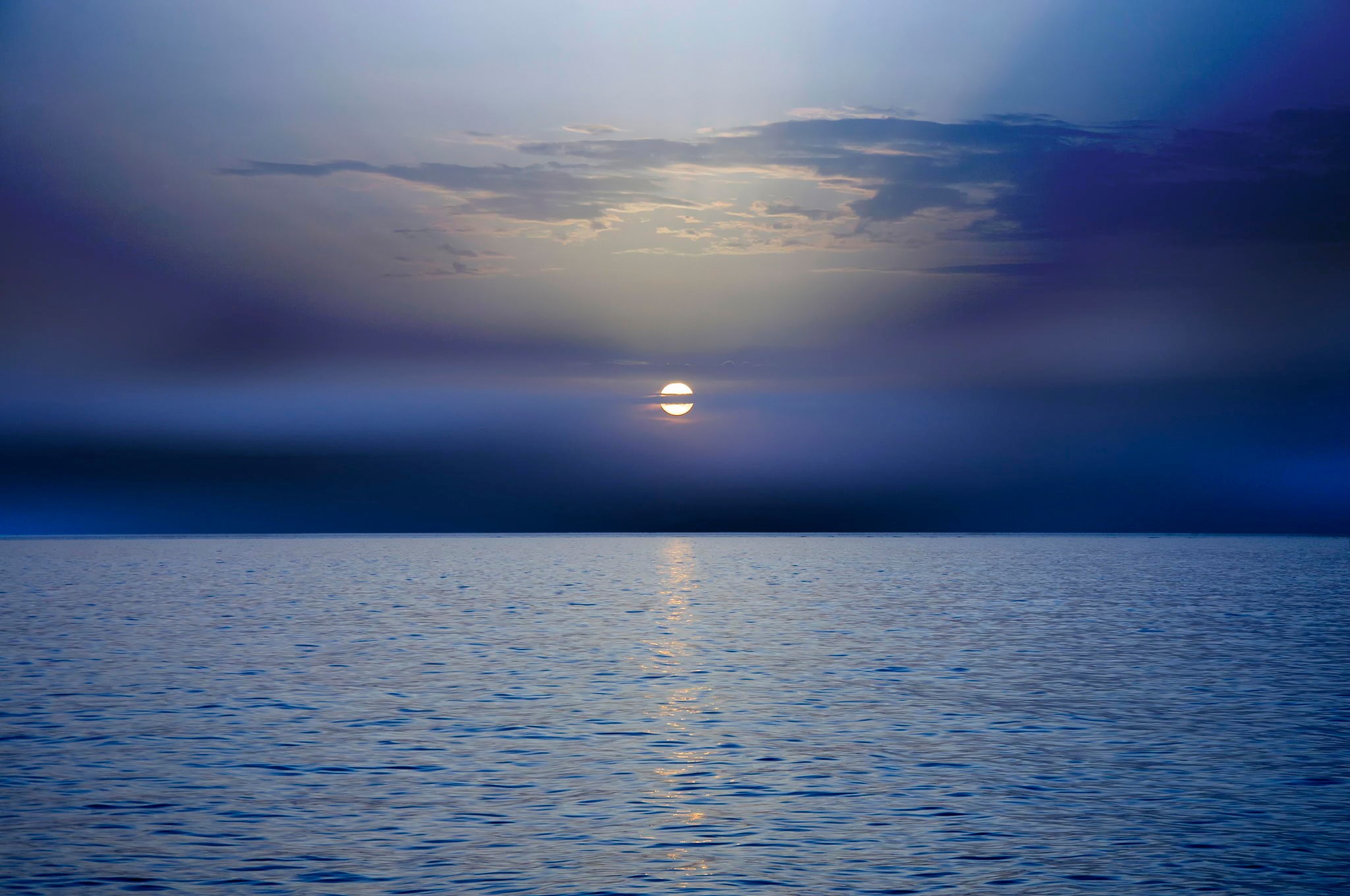 Sun, sky, sea, sunset, Greece, blue, clouds, calm, violet, HD Wallpaper