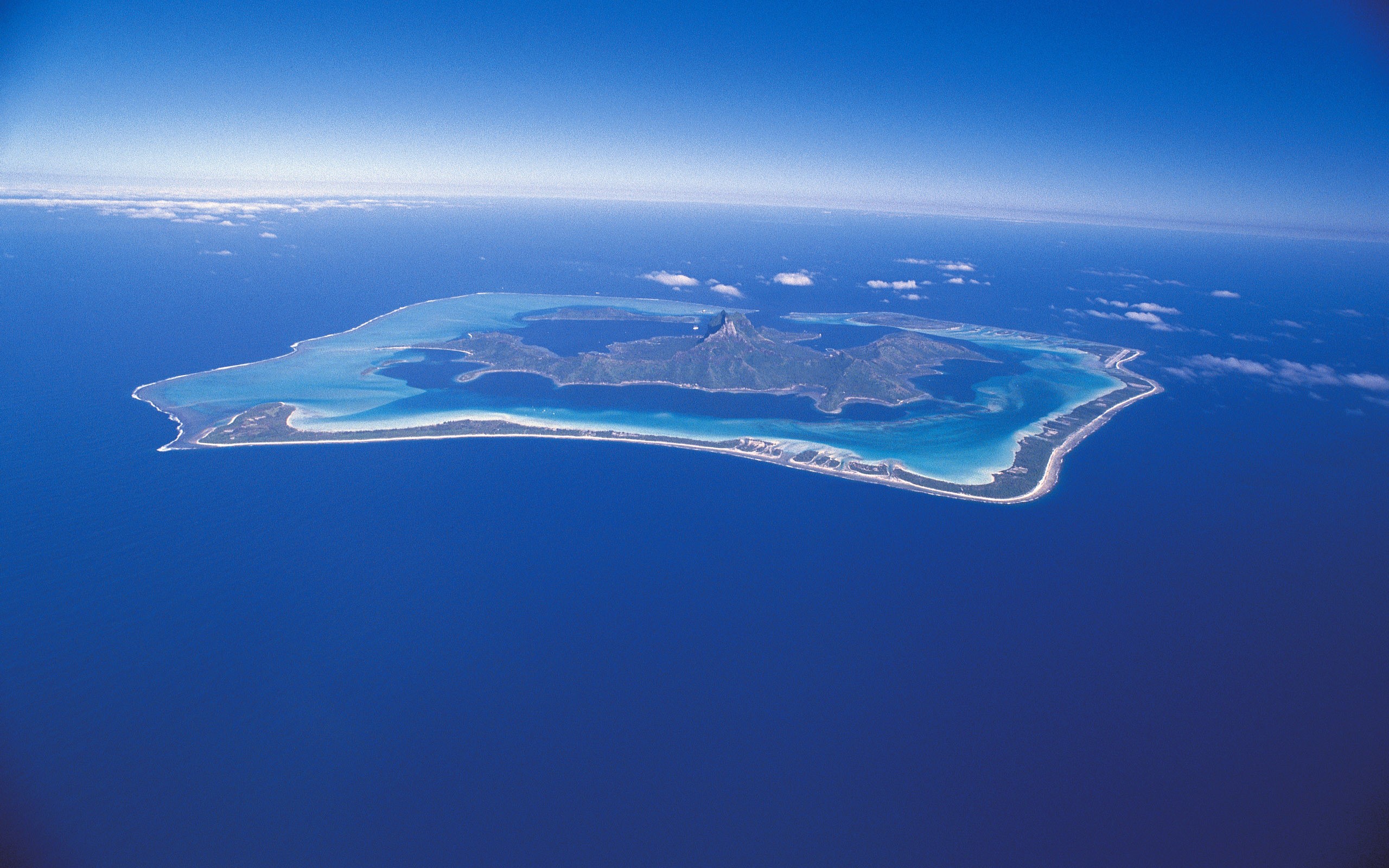 sea, island, mountains, horizon, aerial view, atolls, HD Wallpaper