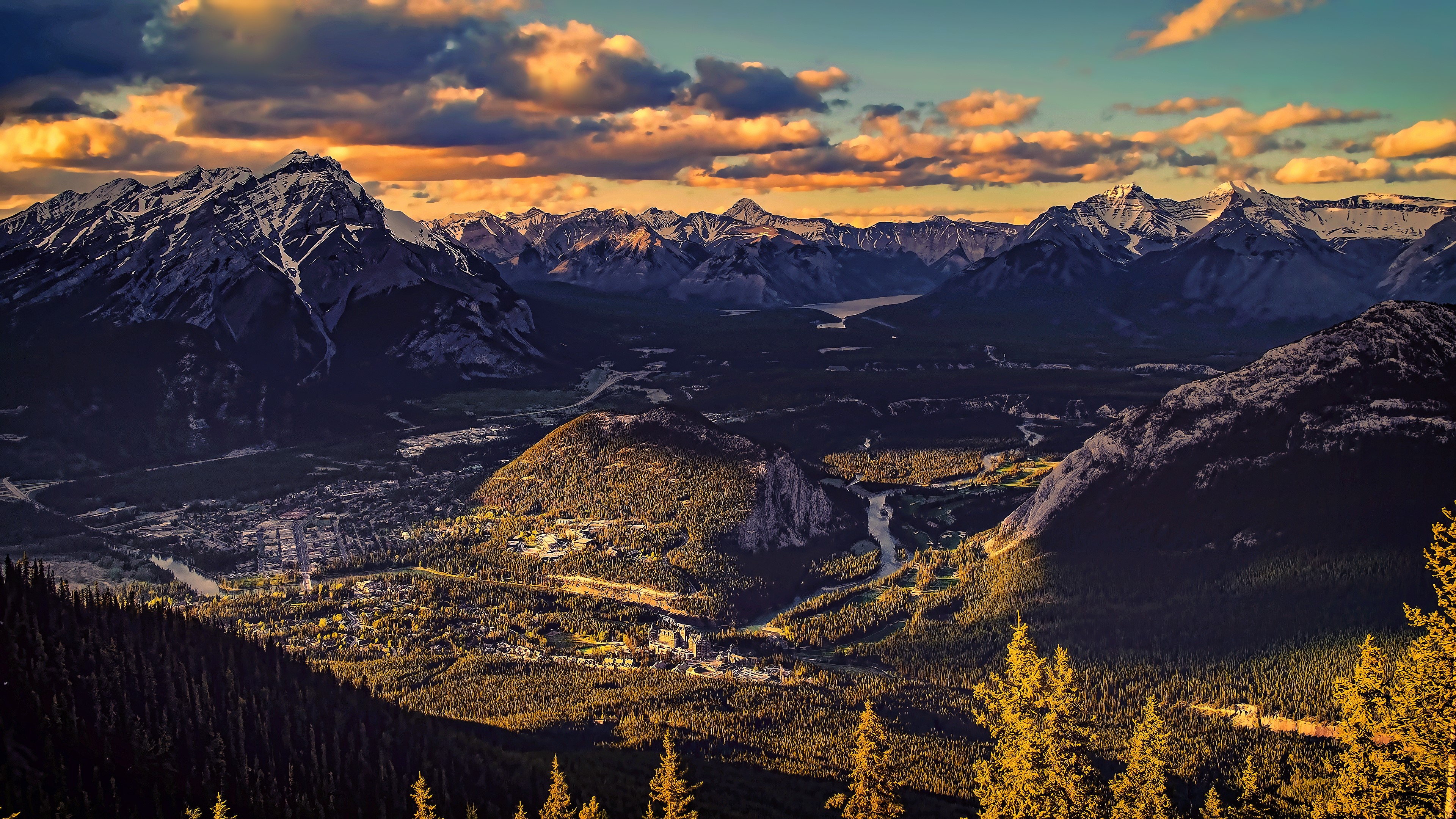 landscape, nature, mountains, sunset, valley, panoramas, sunlight, Banff, HD Wallpaper