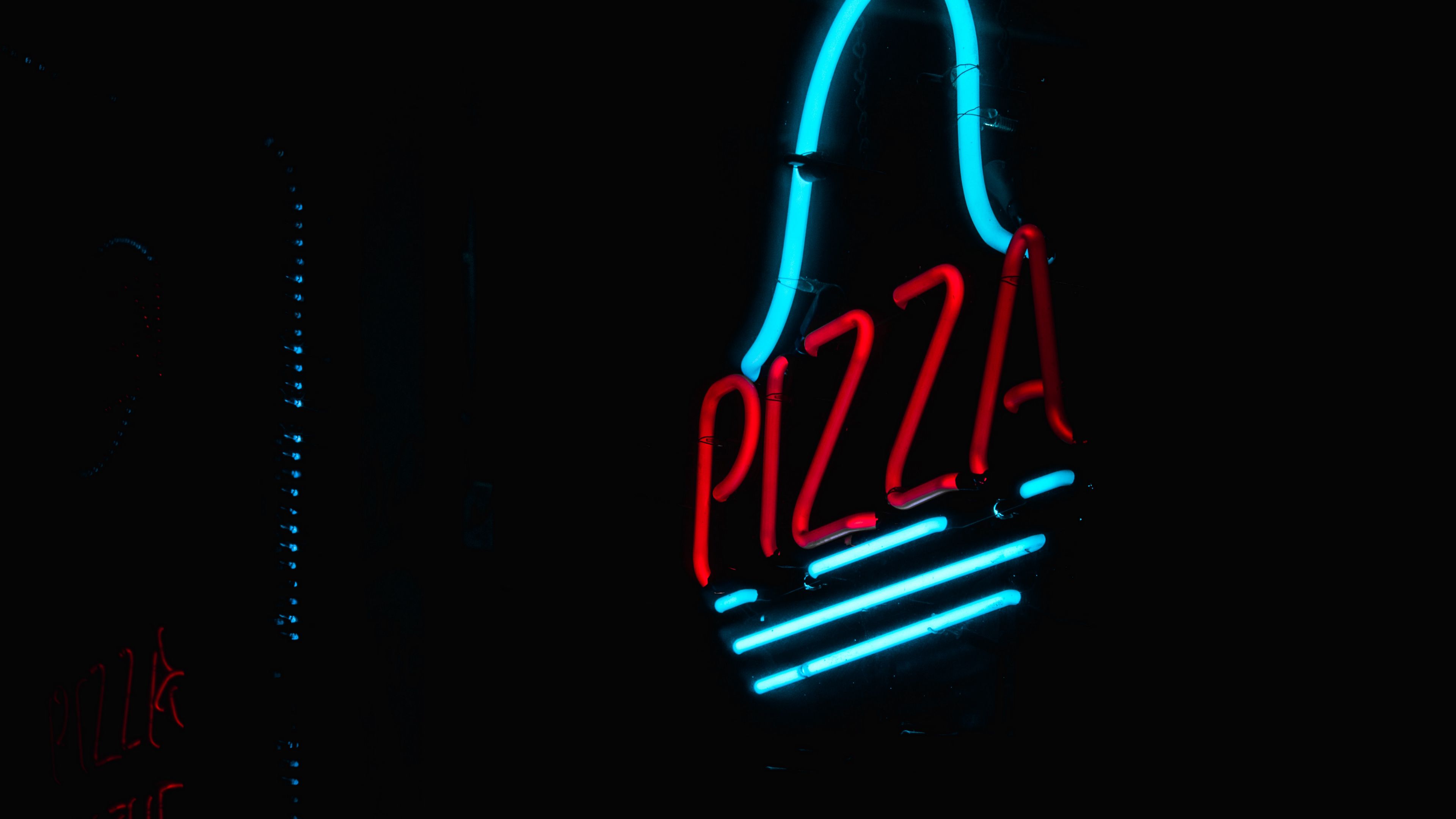 signboard, neon, pizza, glow, dark, 4k, HD Wallpaper