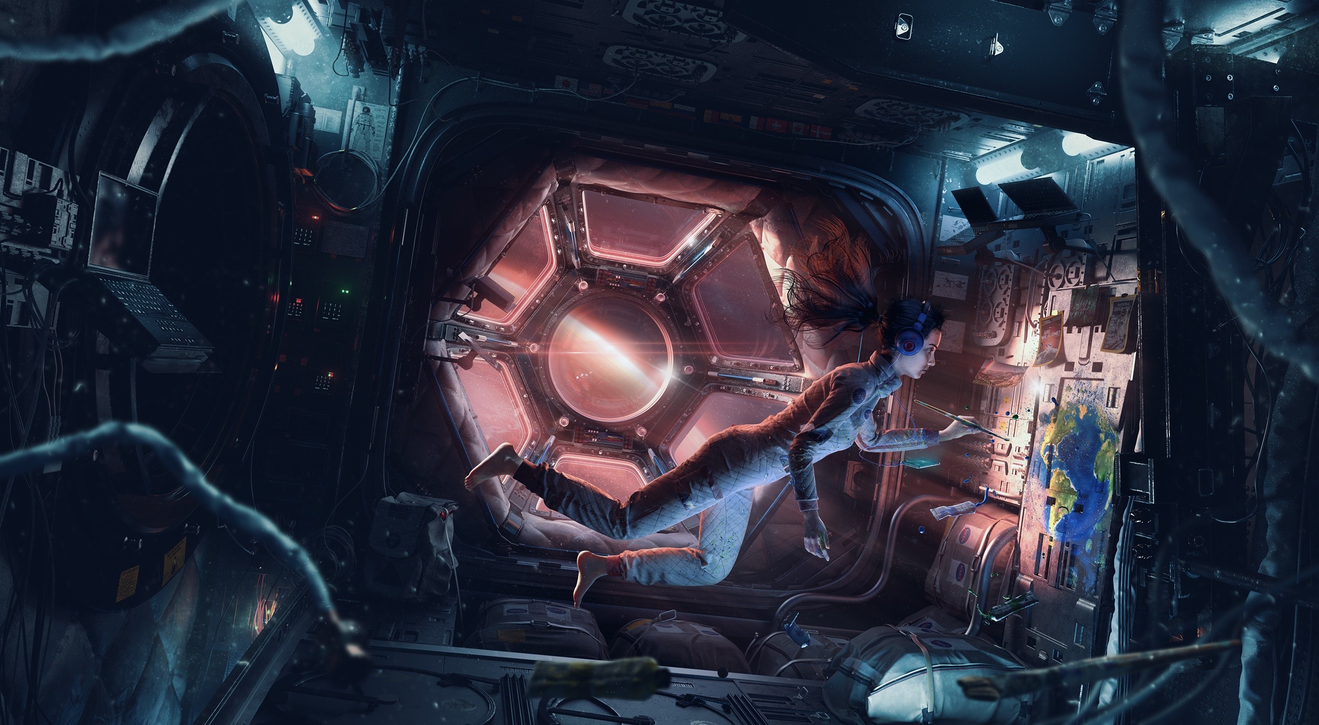 science fiction, space, women, artwork, HD Wallpaper