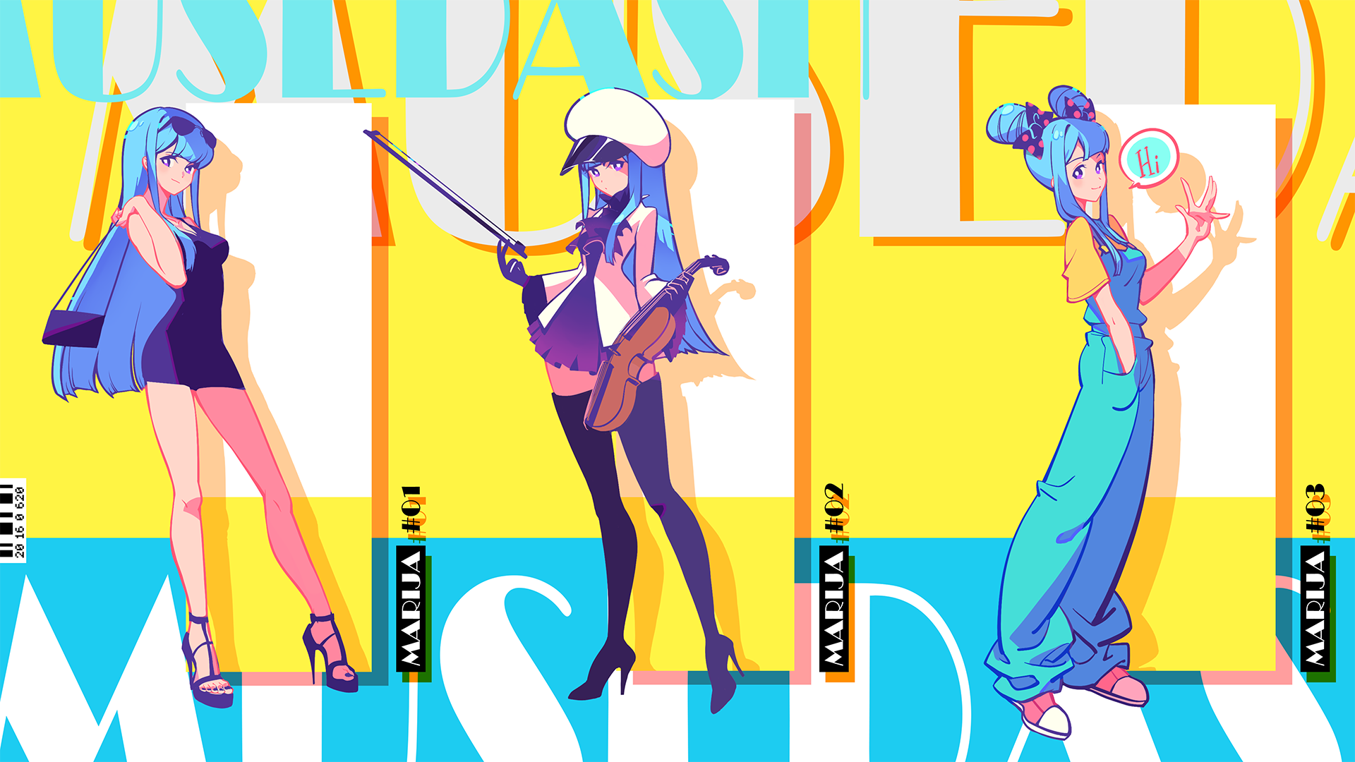 MuseDash, Game CG, anime girls, violin, blue hair, legs, standing, anime, HD Wallpaper