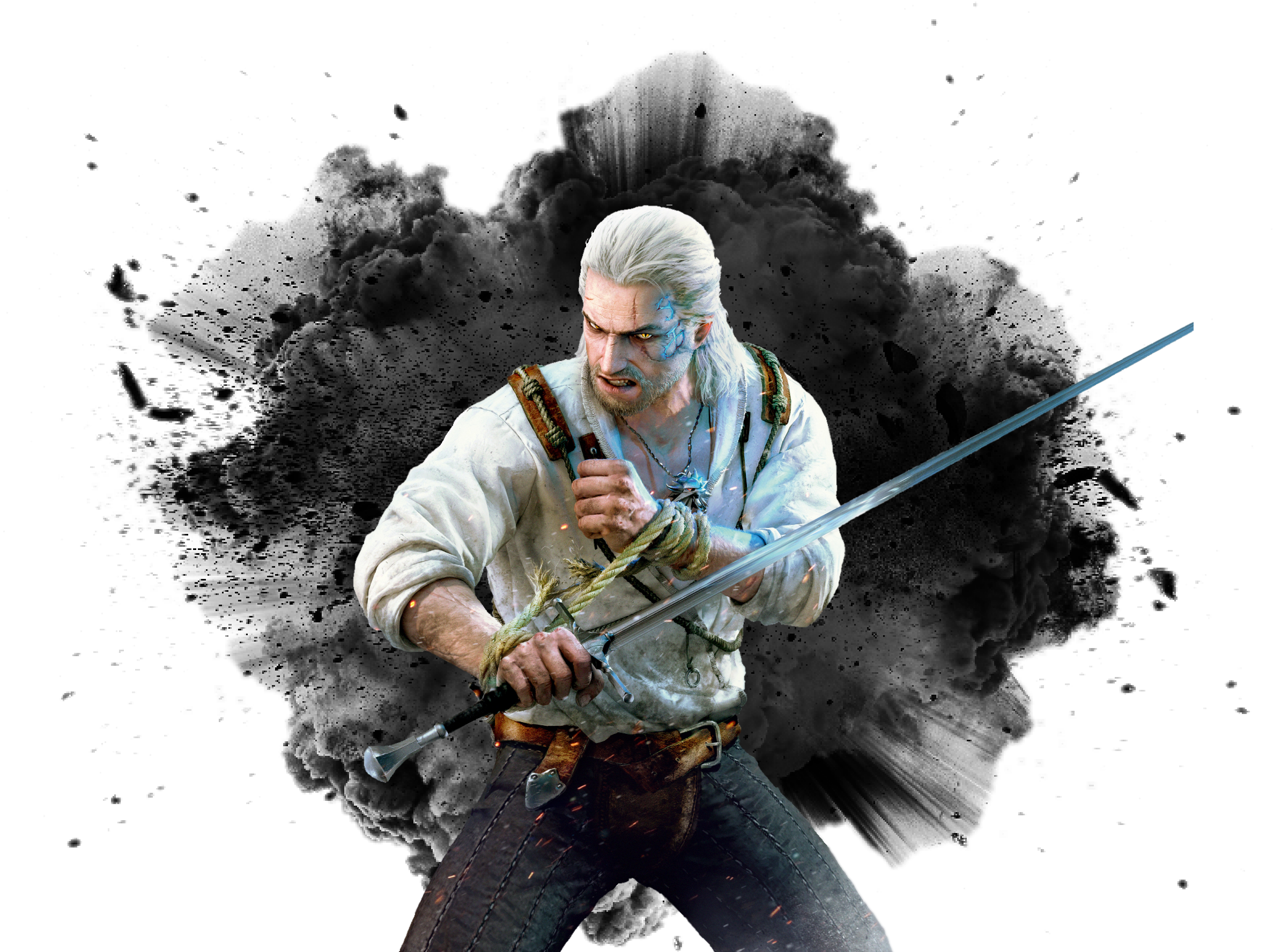 Geralt of Rivia, The Witcher, sword, white hair, HD Wallpaper