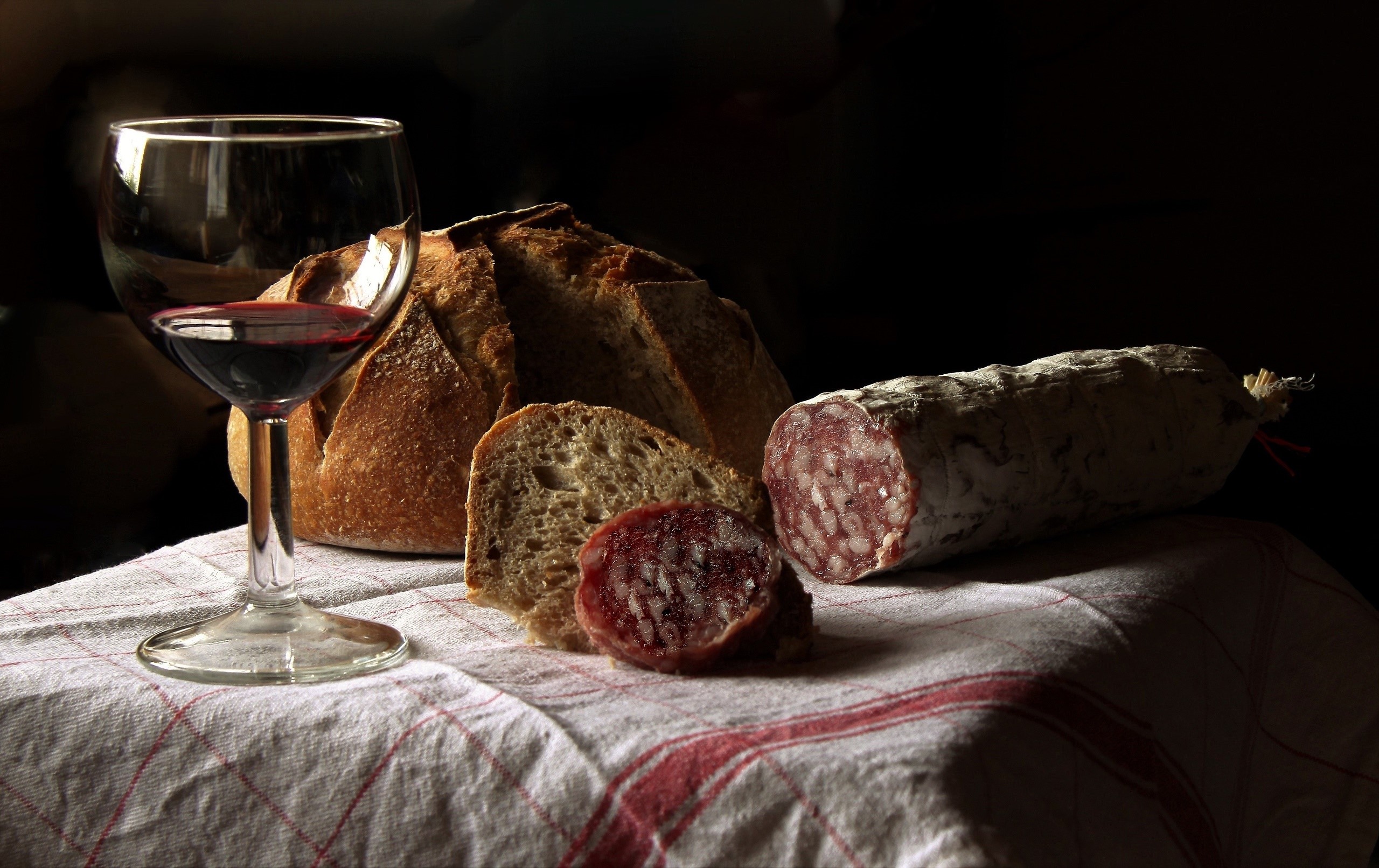 food, wine, bread, sausage, still life, HD Wallpaper