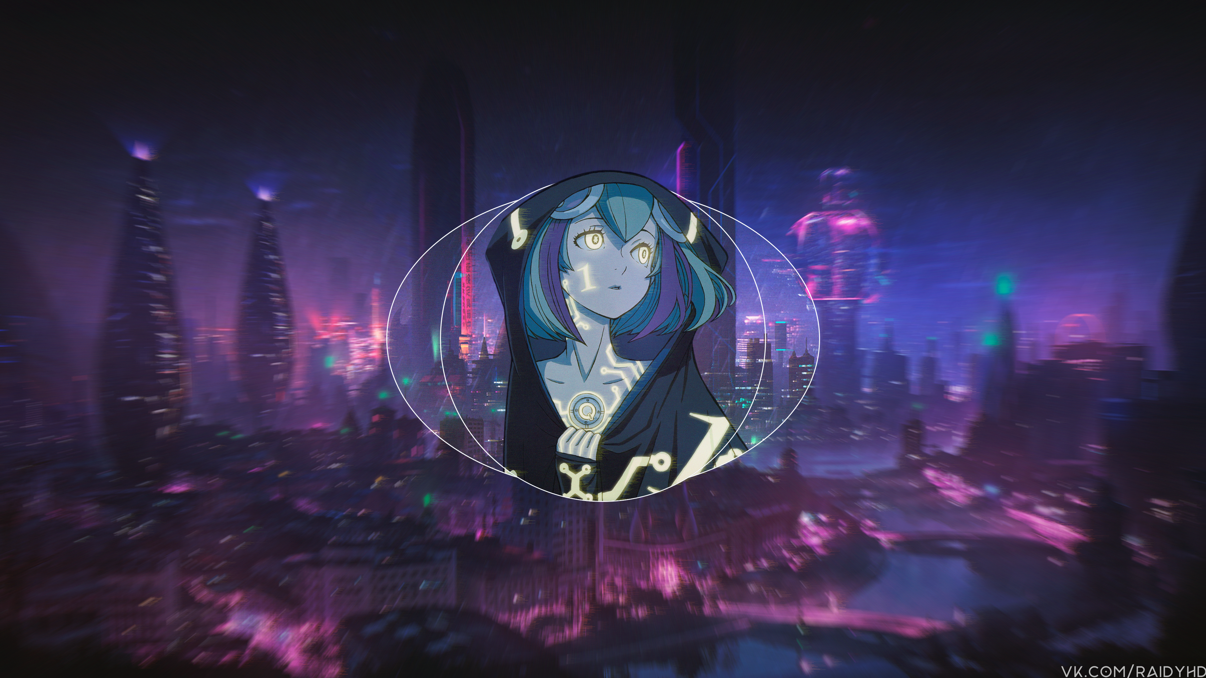 anime, anime girls, picture-in-picture, cyberpunk, Yurizaki Mira, HD Wallpaper