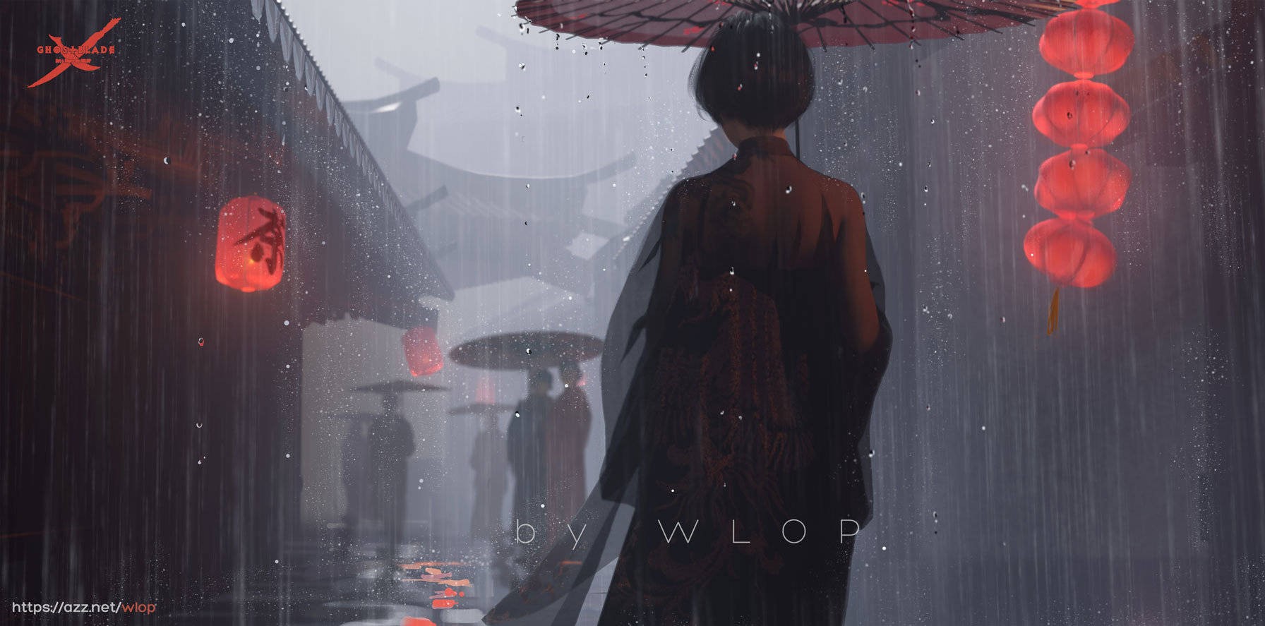 WLOP, Ghost + Blade, anime girls, umbrella, HD Wallpaper