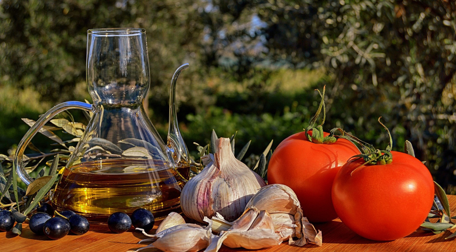 food, Garlic, olive oil, tomatoes, HD Wallpaper
