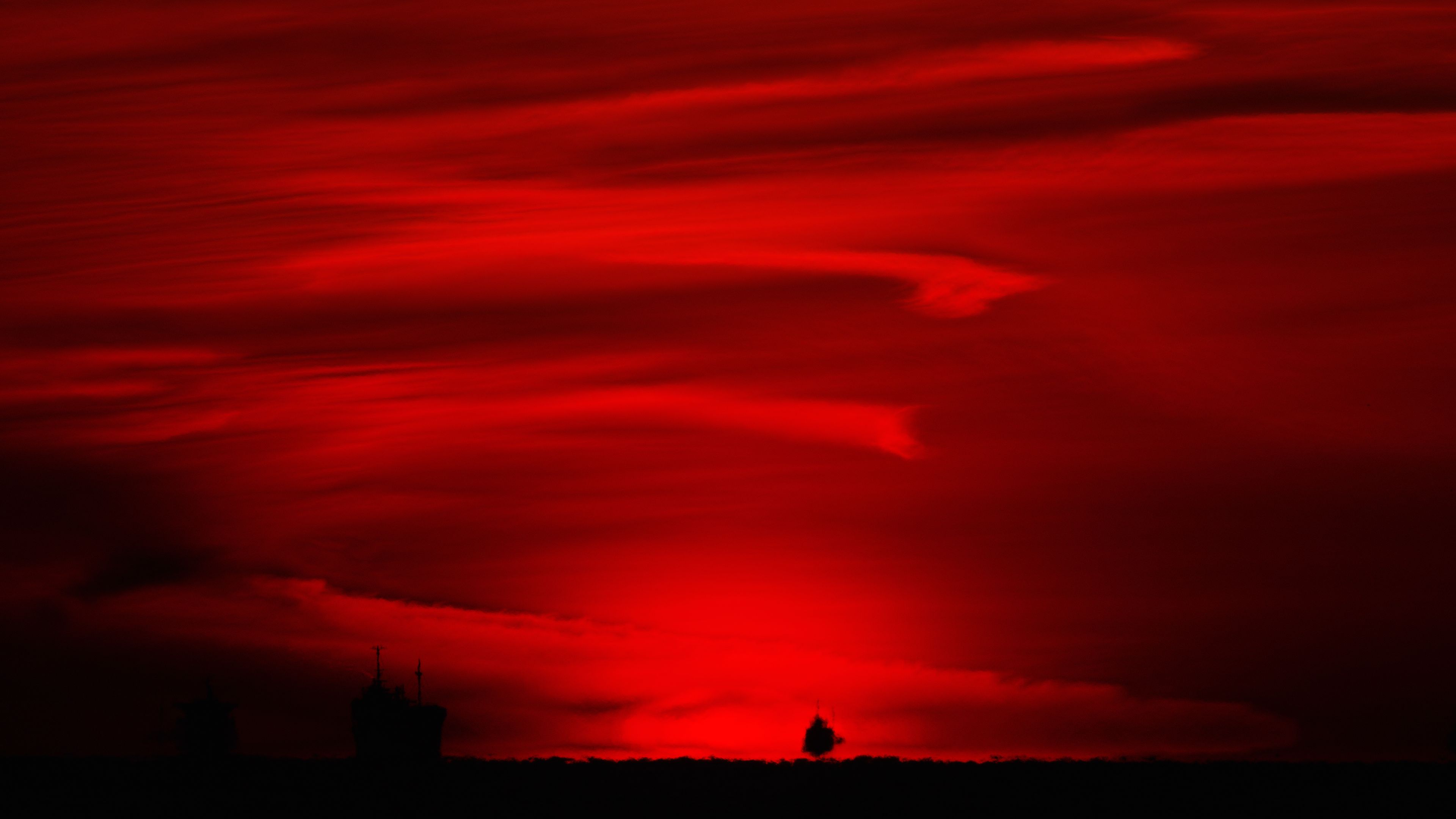 night, red, horizon, dark, ship, 4k, HD Wallpaper
