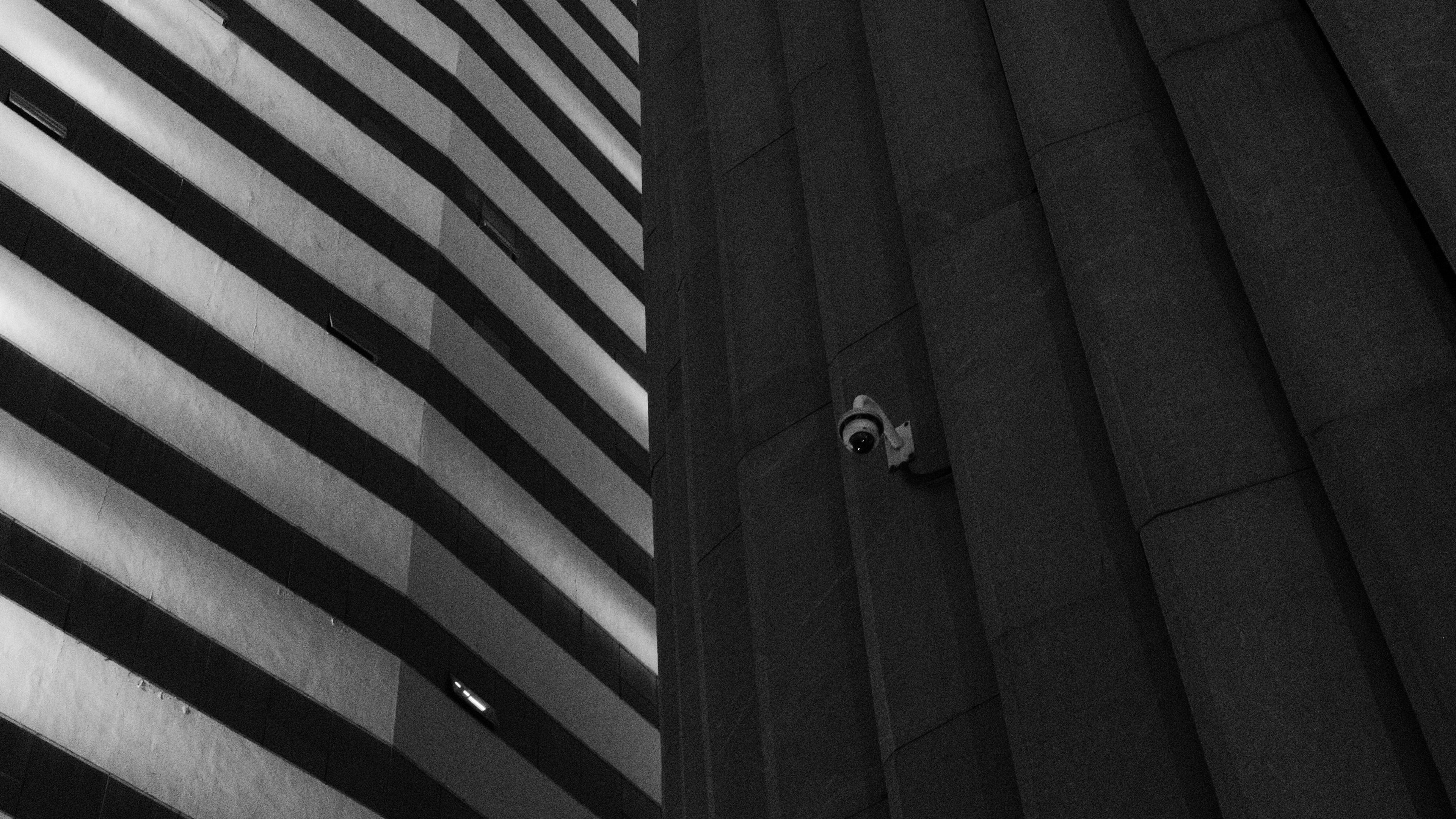 building, facade, bw, strip, camera, 4k, HD Wallpaper