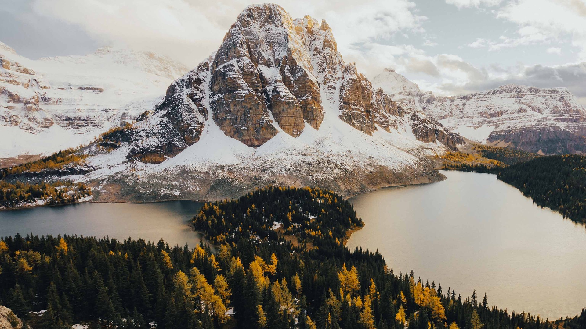 water, clouds, snow, trees, photography, Canada, Mount Assiniboine, HD Wallpaper