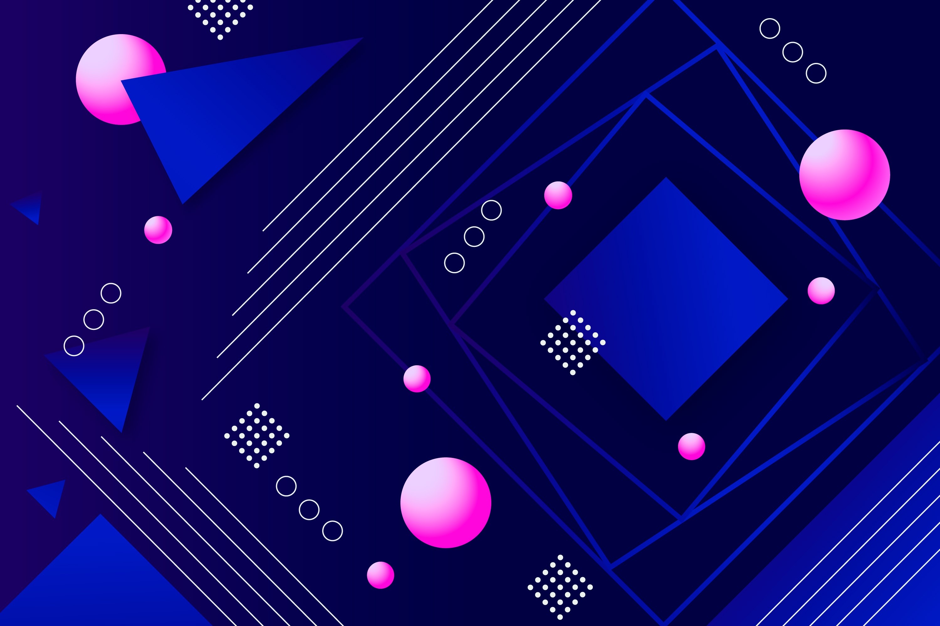 geometry, digital art, pink, blue, lines, HD Wallpaper