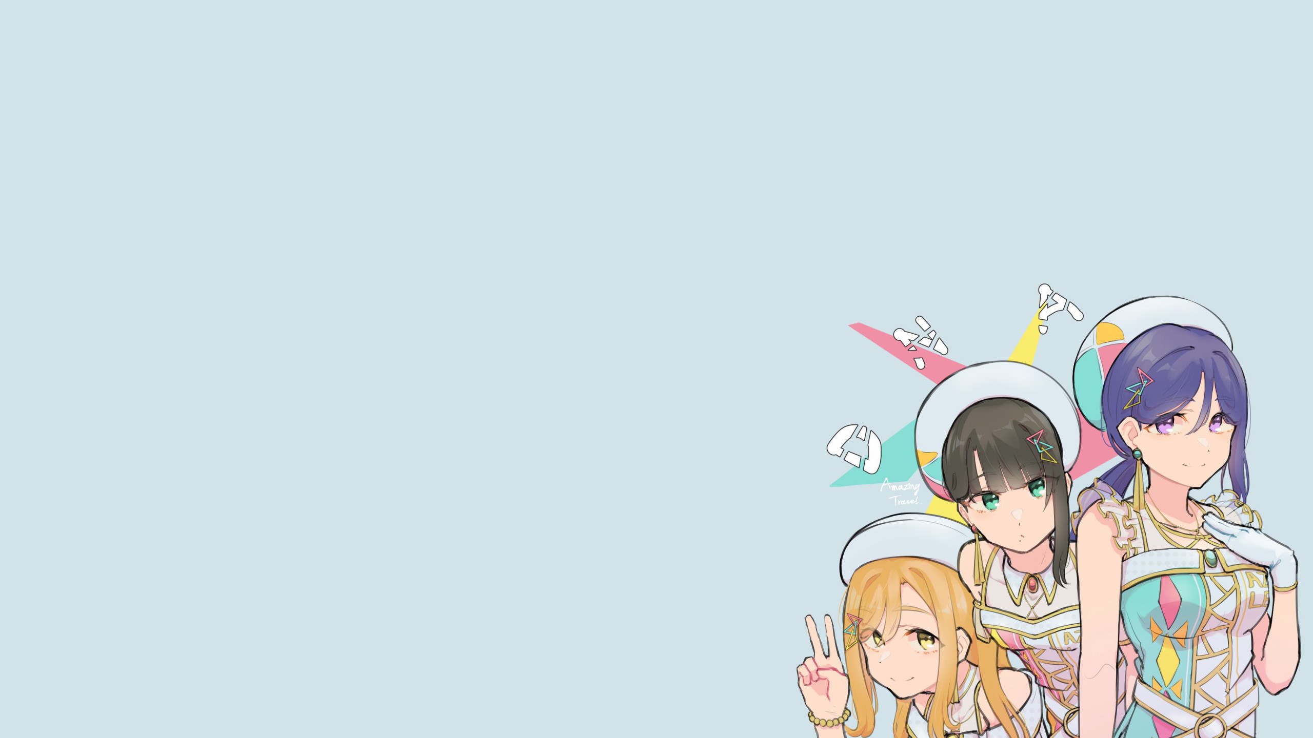 Love Live Series, Love Live! Sunshine, Kunikida Hanamaru, Matsuura Kanan, Kurosawa Dia, blue background, anime, anime girls, HD Wallpaper
