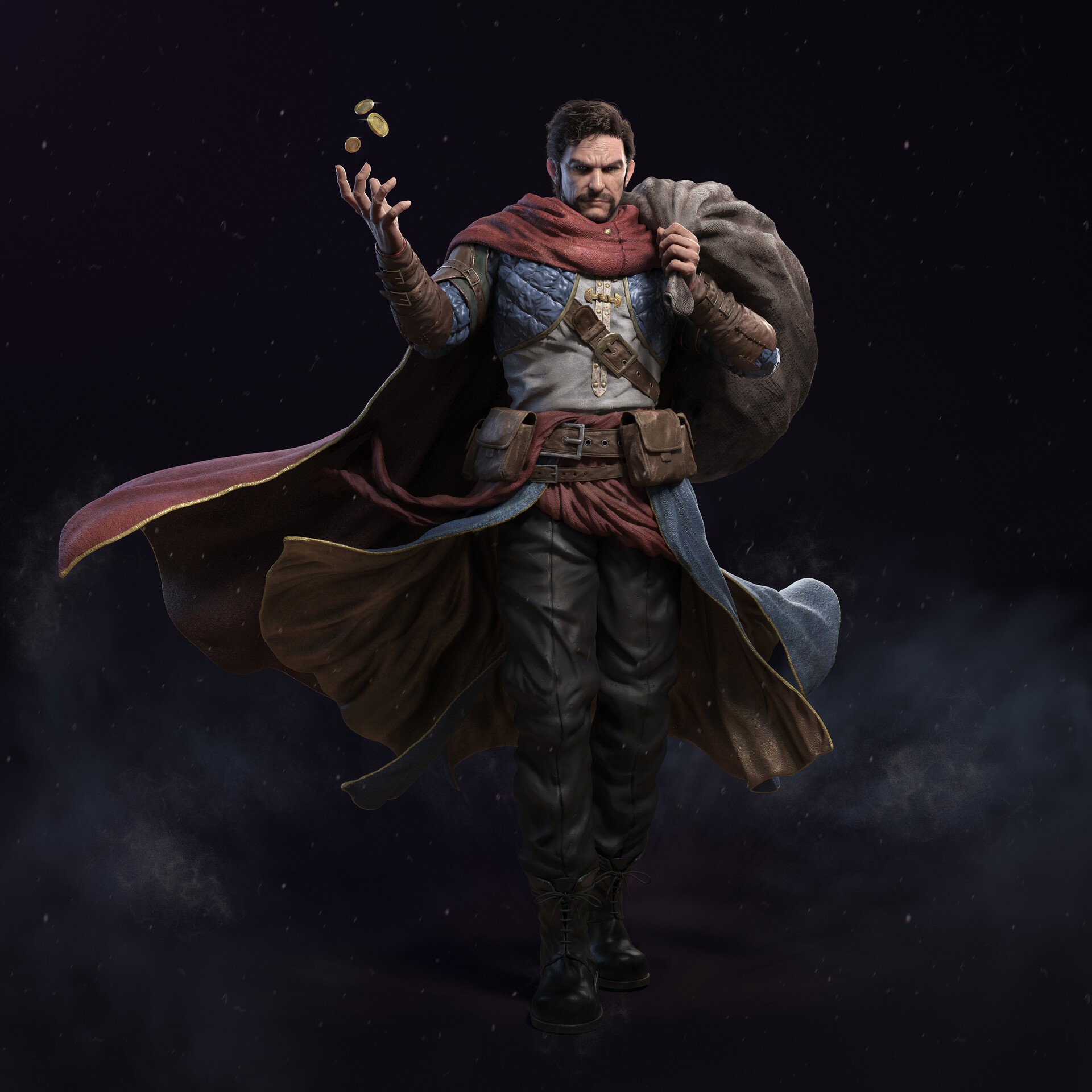Cifangyi, CGI, men, cape, sack, bag, robes, coins, coin, dark, HD Wallpaper