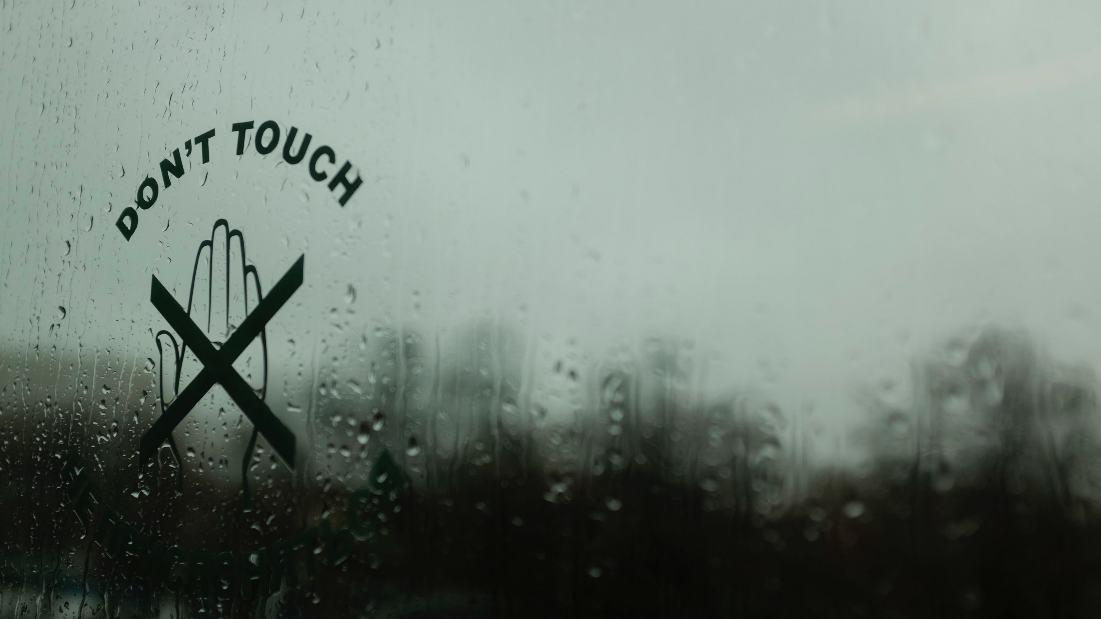 inscription, touch, glass, drops, moisture, rain, 4k, HD Wallpaper